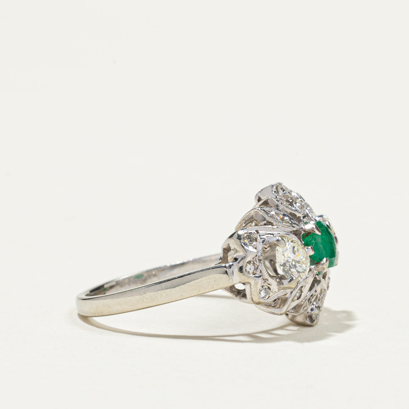 Emerald & Diamond Cluster Cocktail Ring | 0.24ct, 0.59ctw | SZ 5.75