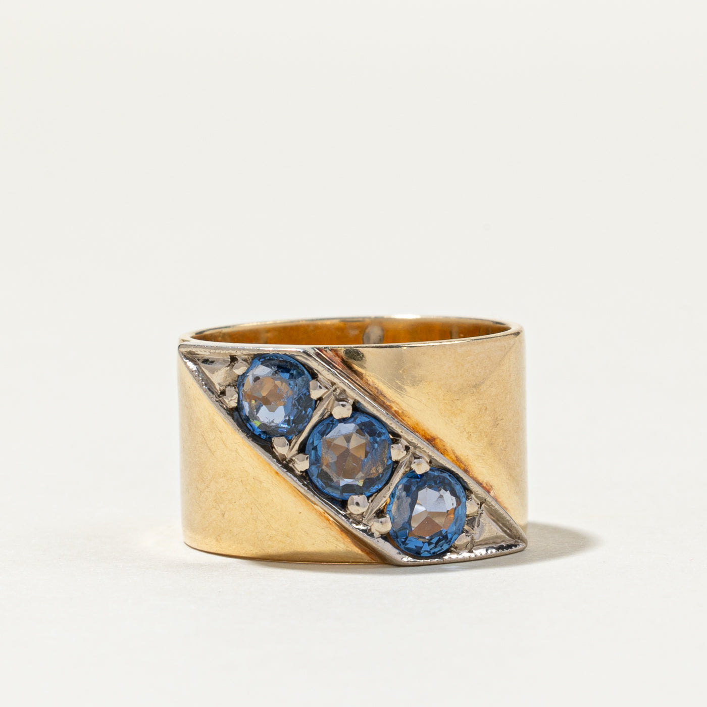 Three Stone Diagonal Set Blue Sapphire Cigar Band | 1.73ctw | SZ 7.5