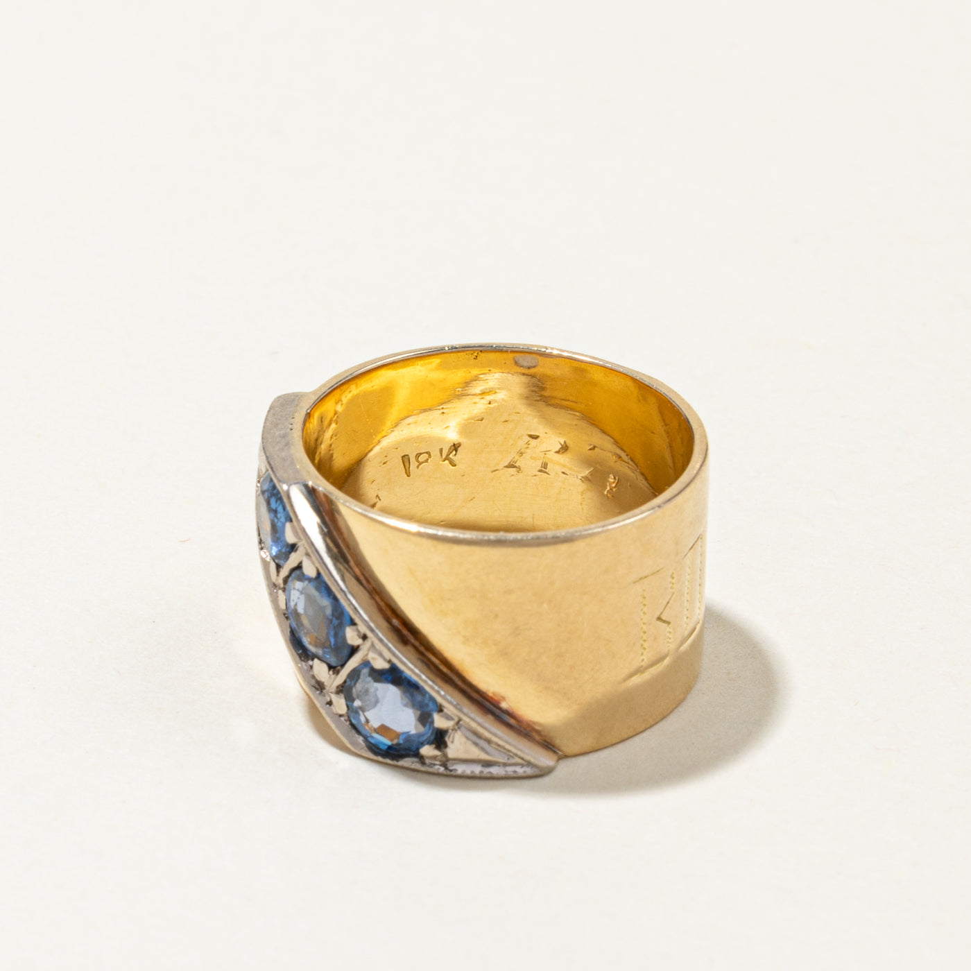 Three Stone Diagonal Set Blue Sapphire Cigar Band | 1.73ctw | SZ 7.5