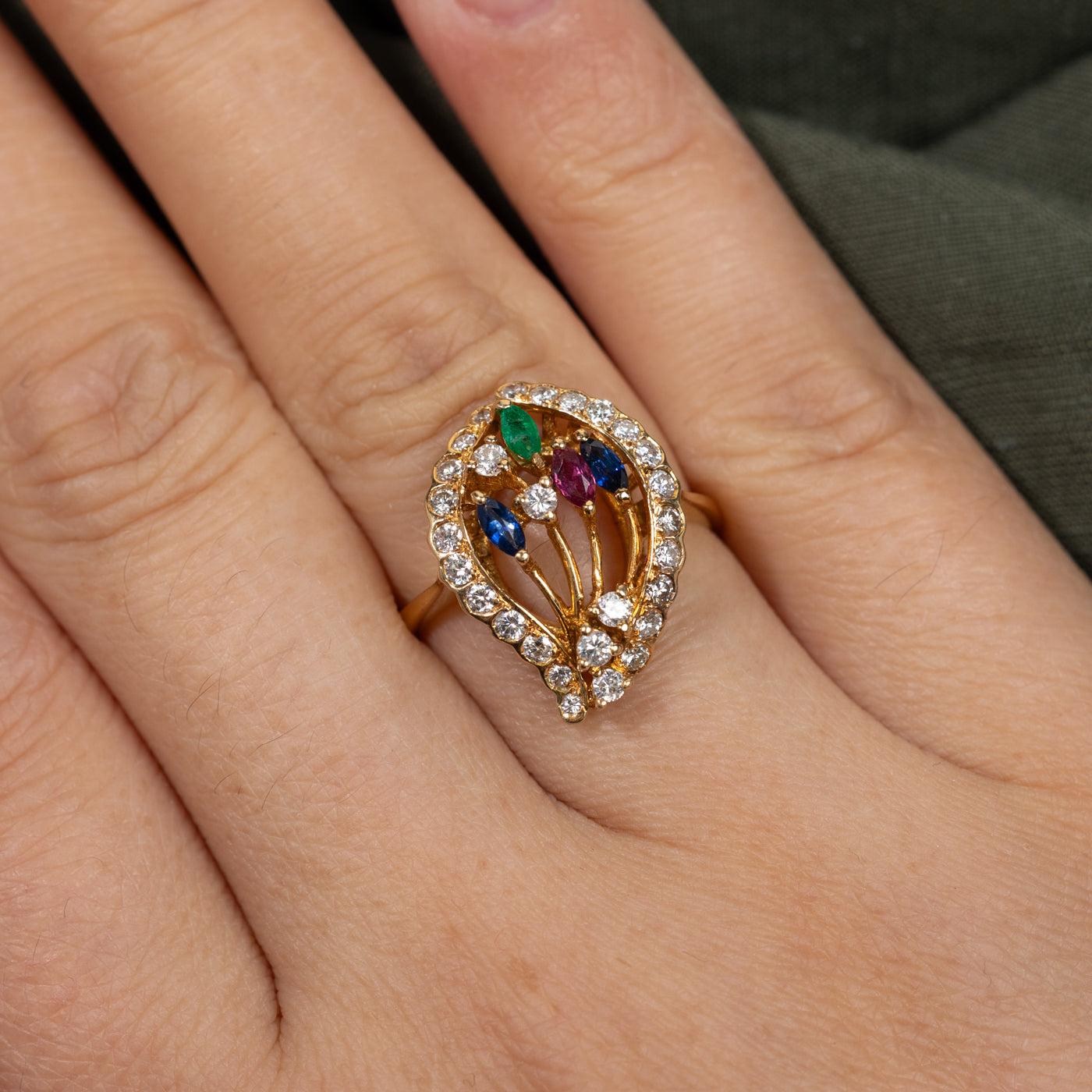 18K Multi Gemstone & Diamond Cocktail Ring | 0.34ctw, 0.66ctw | SZ 6.5
