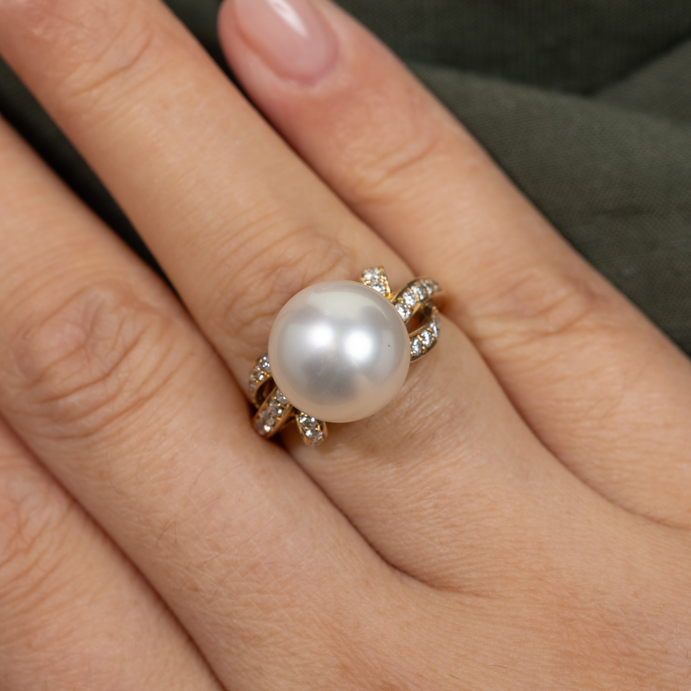 South Sea Pearl & Diamond Cocktail Ring | 0.28ctw | SZ 5.25