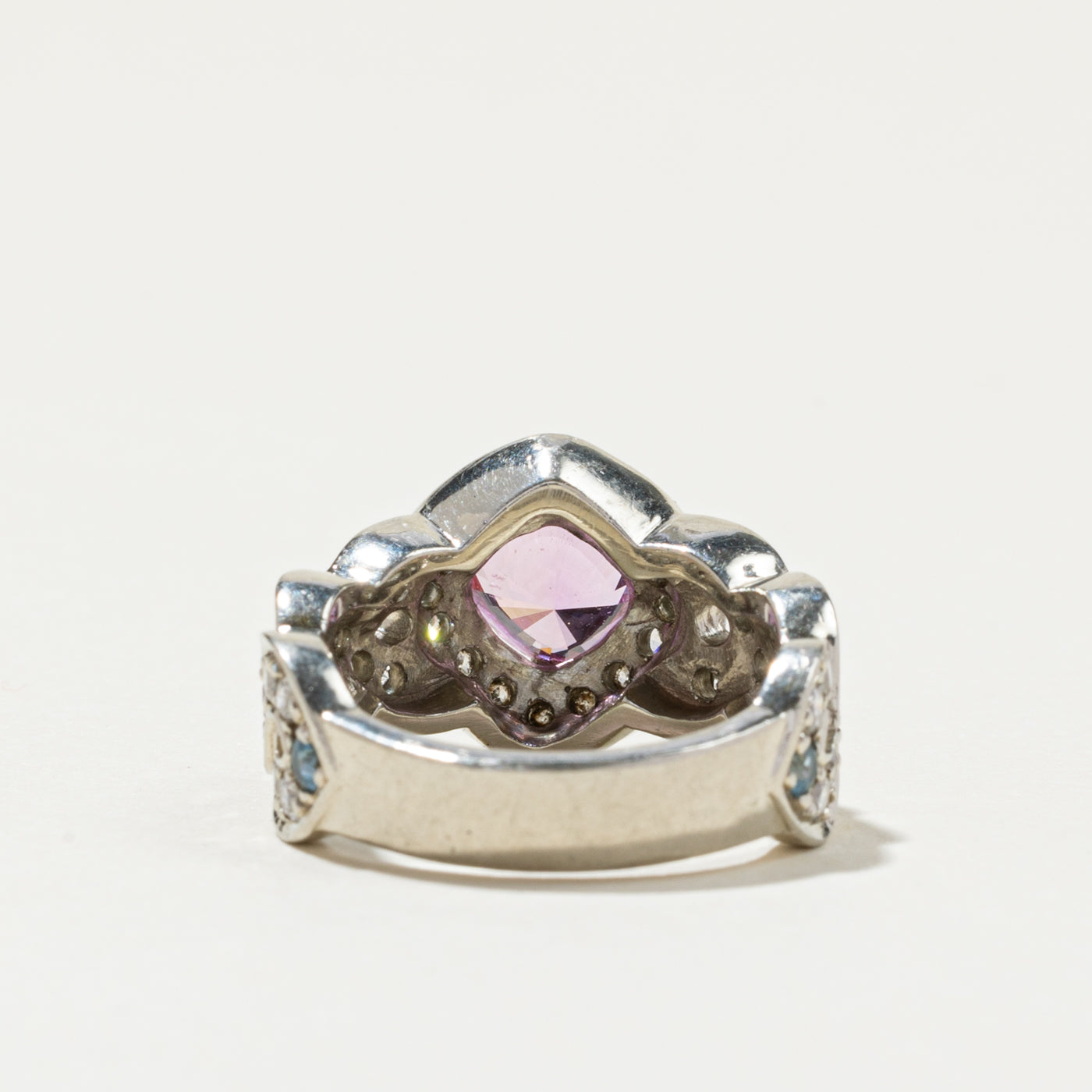 Pink Sapphire & Diamond Halo Crossover Design Ring | 2.00ctw, 0.90ctw | SZ 5.75