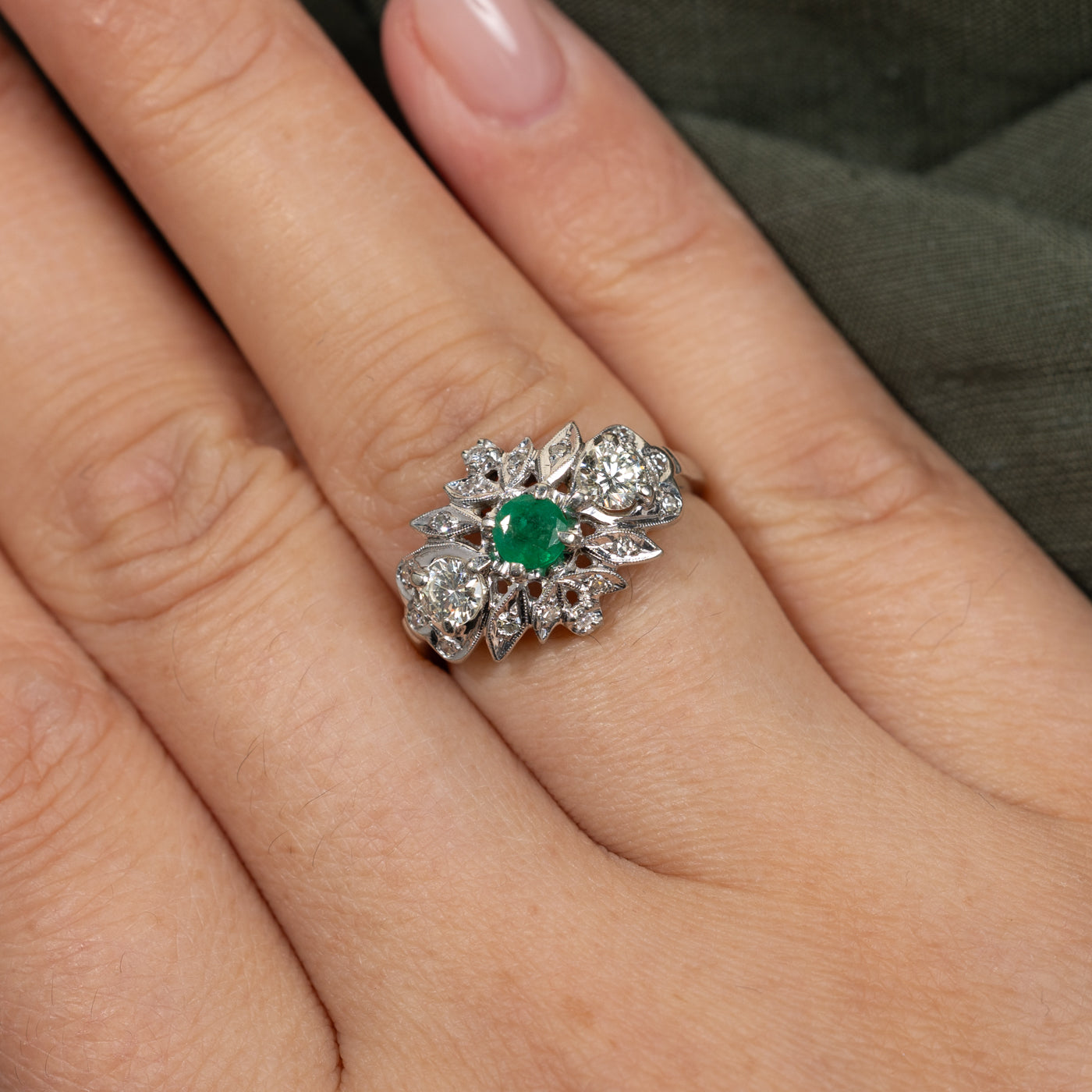 Emerald & Diamond Cluster Cocktail Ring | 0.24ct, 0.59ctw | SZ 5.75