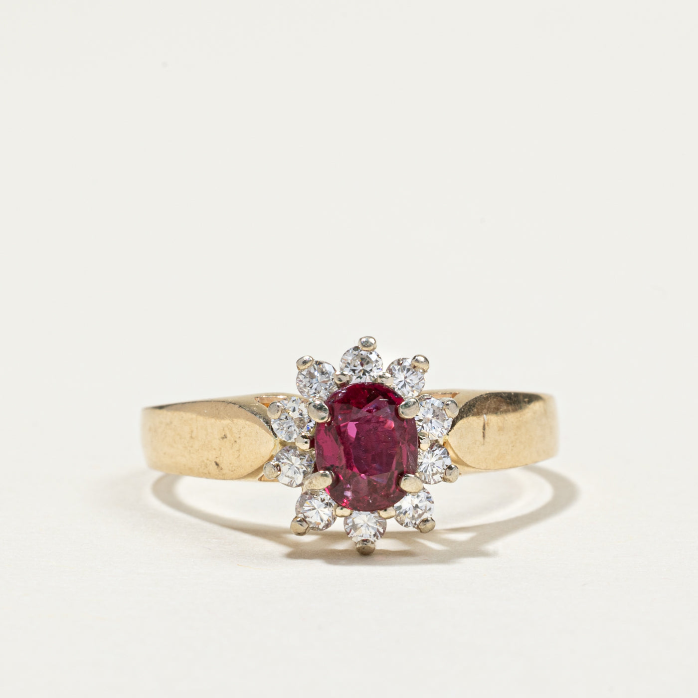 Oval Cut Ruby & Diamond Petal Ring | 0.61ct, 0.29ctw | SZ 7.75