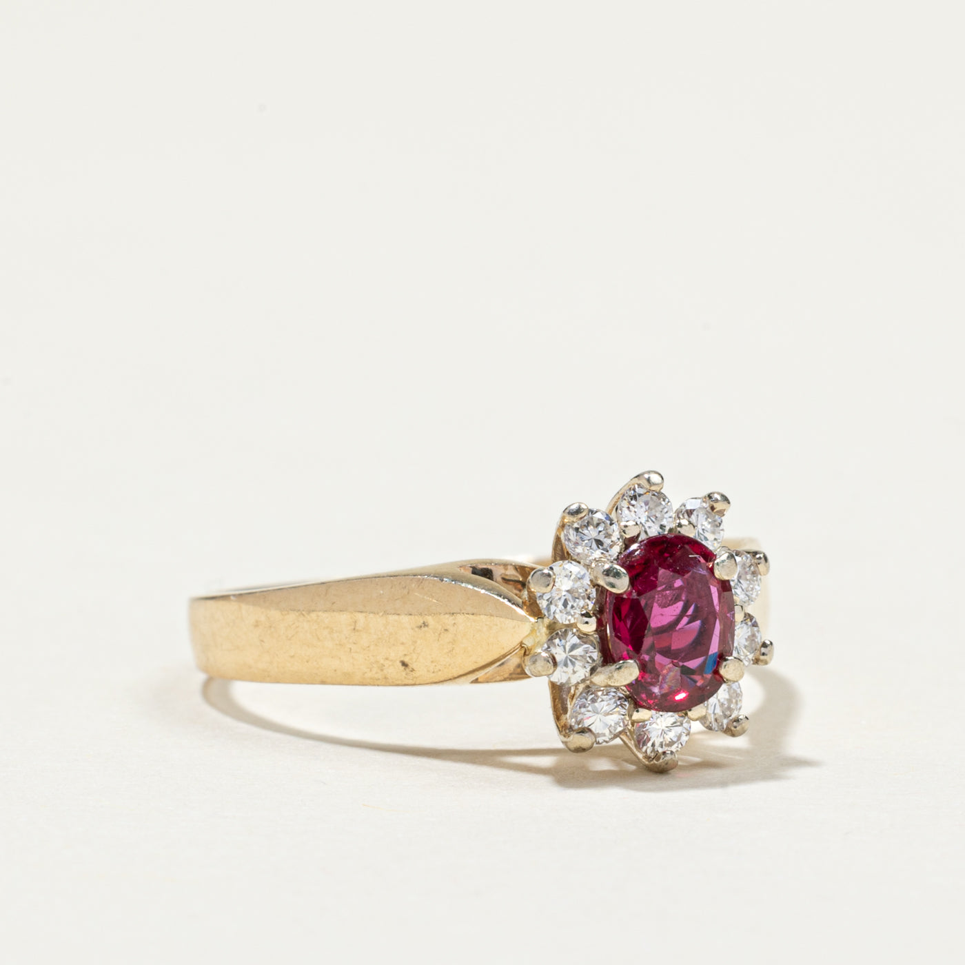 Oval Cut Ruby & Diamond Petal Ring | 0.61ct, 0.29ctw | SZ 7.75