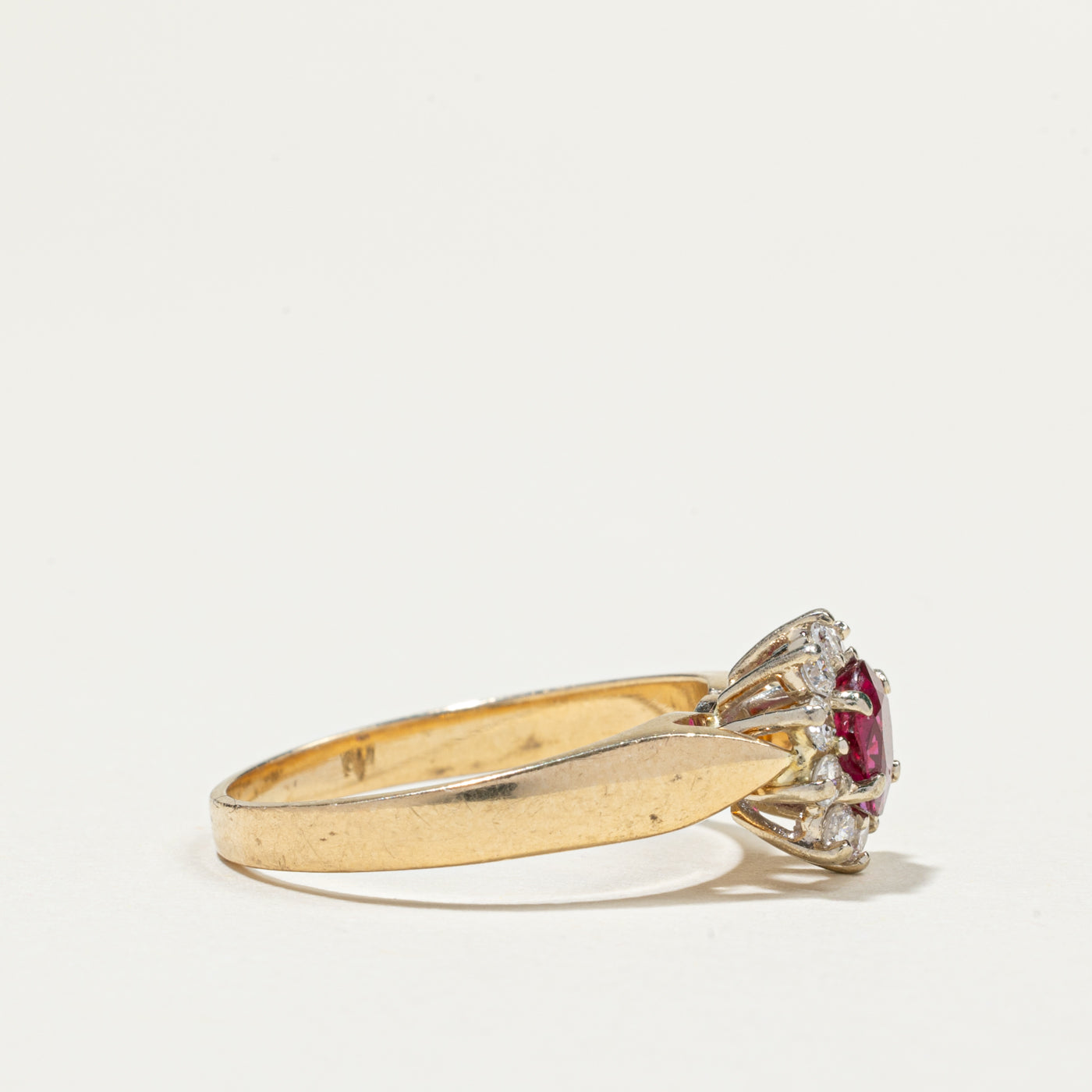 Oval Cut Ruby & Diamond Petal Ring | 0.61ct, 0.29ctw | SZ 7.75