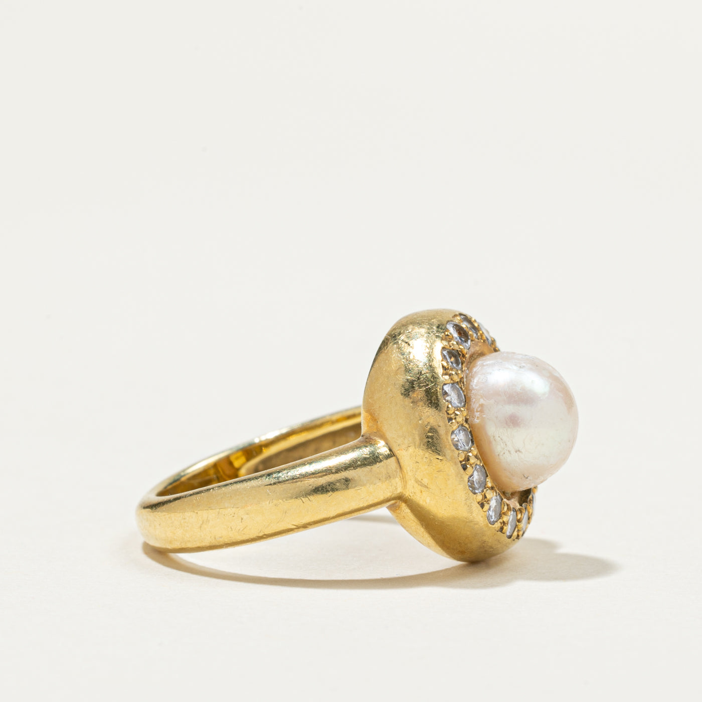 Pearl & Diamond Halo Cocktail Ring | 0.43ctw | SZ 6
