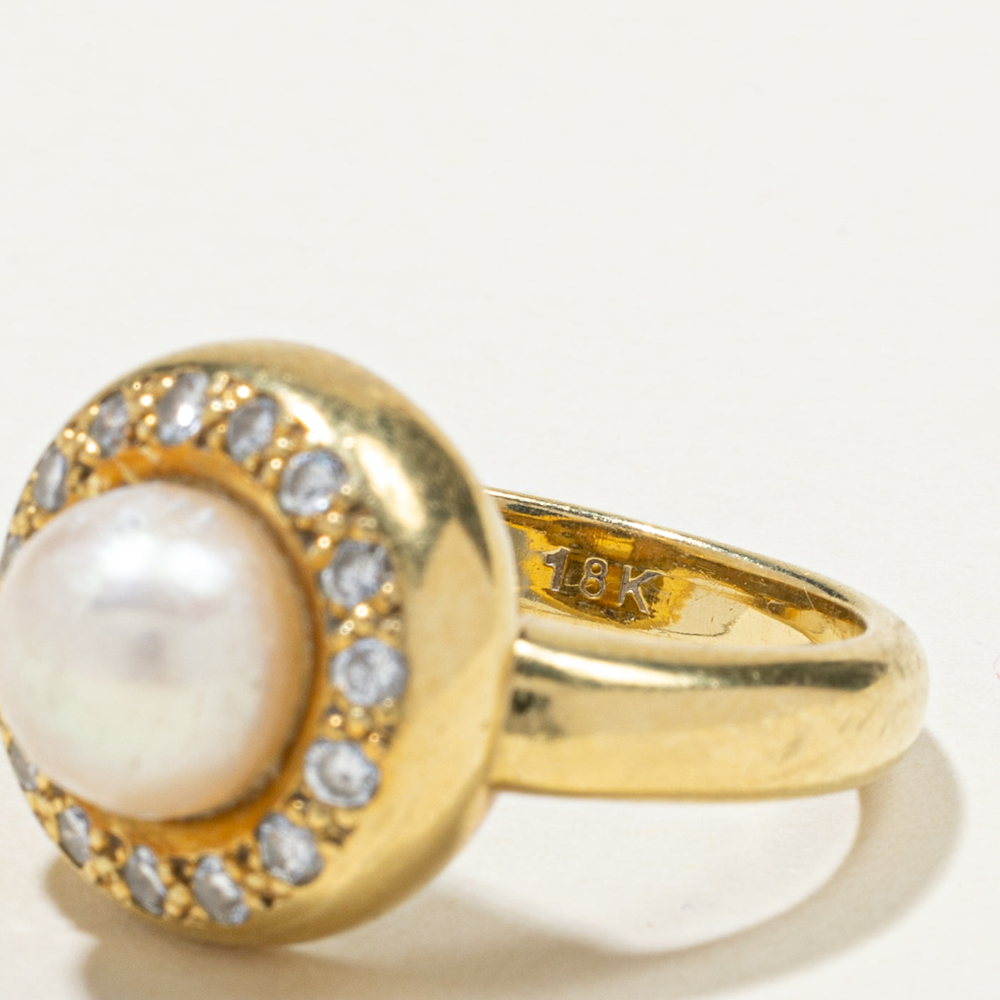 Pearl & Diamond Halo Cocktail Ring | 0.43ctw | SZ 6