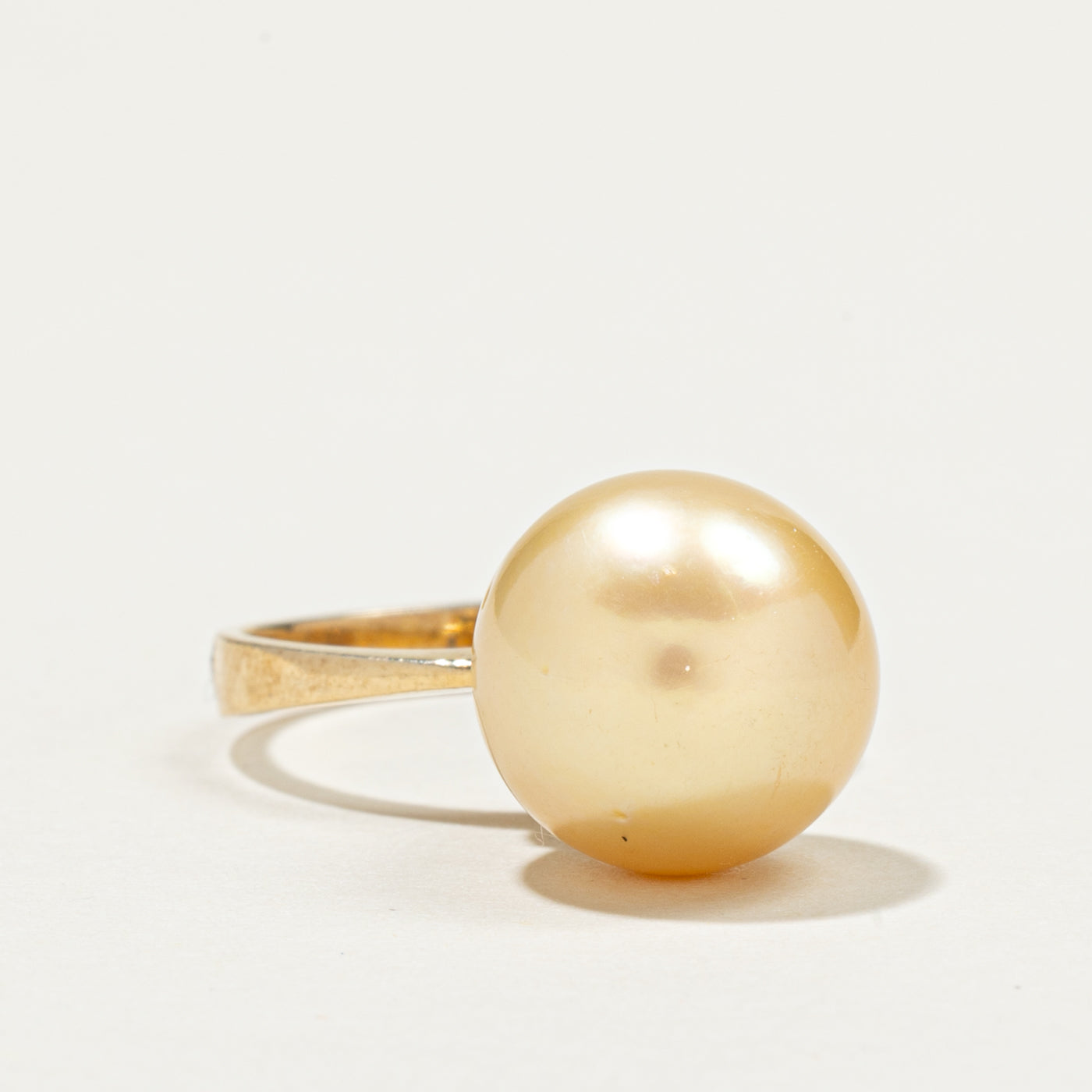 Golden South Sea Pearl & Diamond Ring | 0.12ctw | SZ 5.5