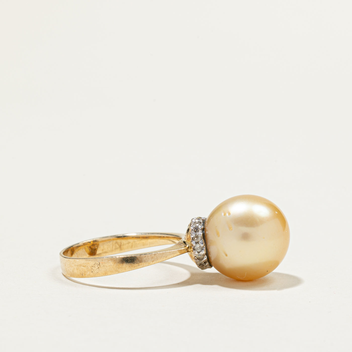 Golden South Sea Pearl & Diamond Ring | 0.12ctw | SZ 5.5