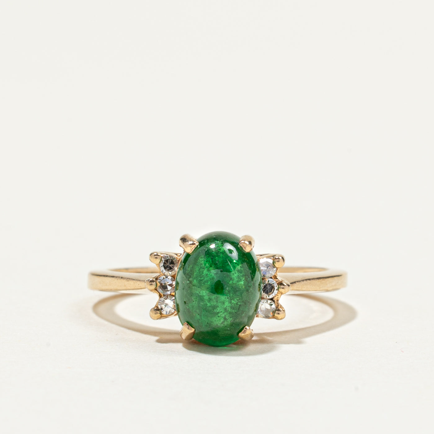 Oval Cabochon Emerald & Diamond Ring | 1.43ct, 0.08ctw | SZ 5.5