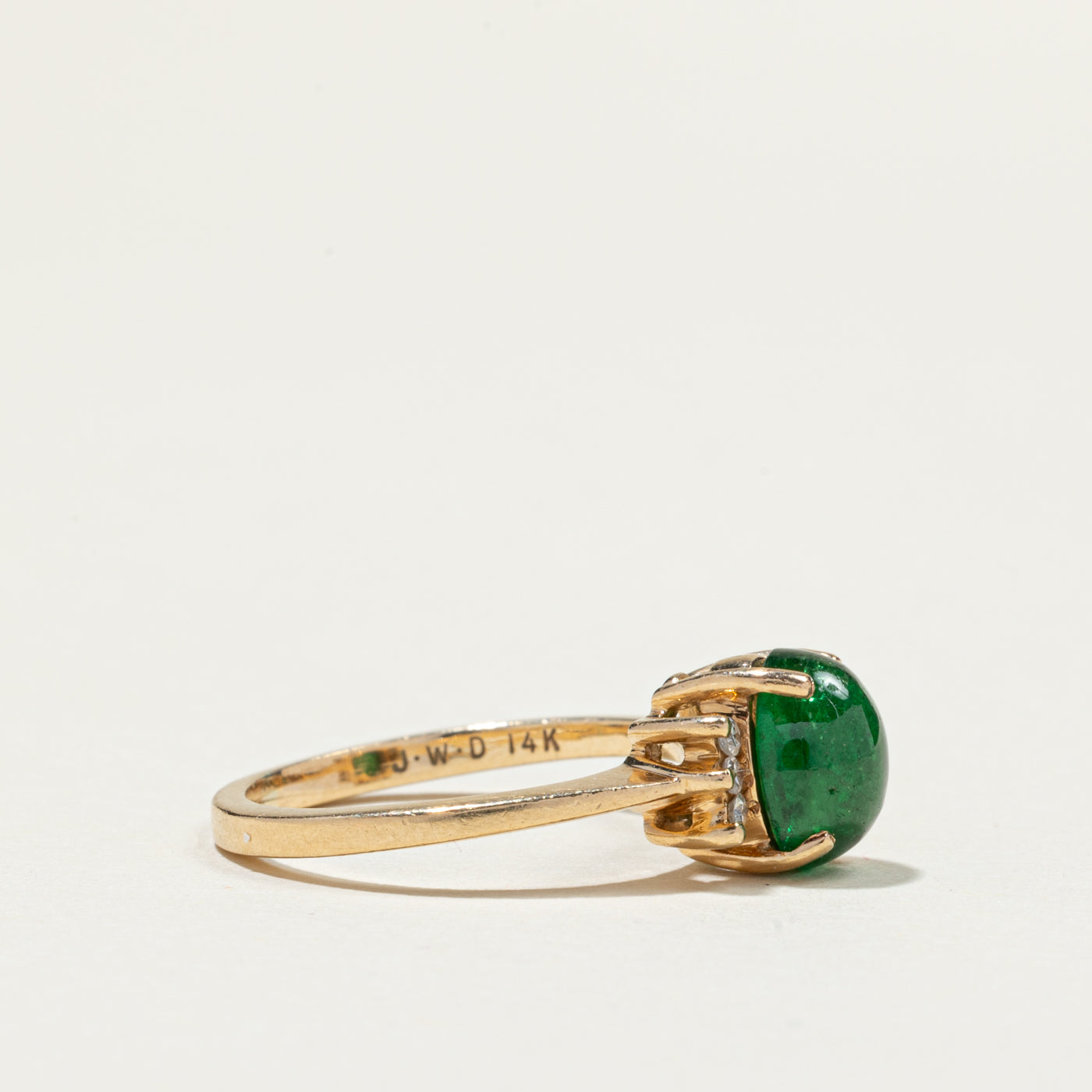 Oval Cabochon Emerald & Diamond Ring | 1.43ct, 0.08ctw | SZ 5.5