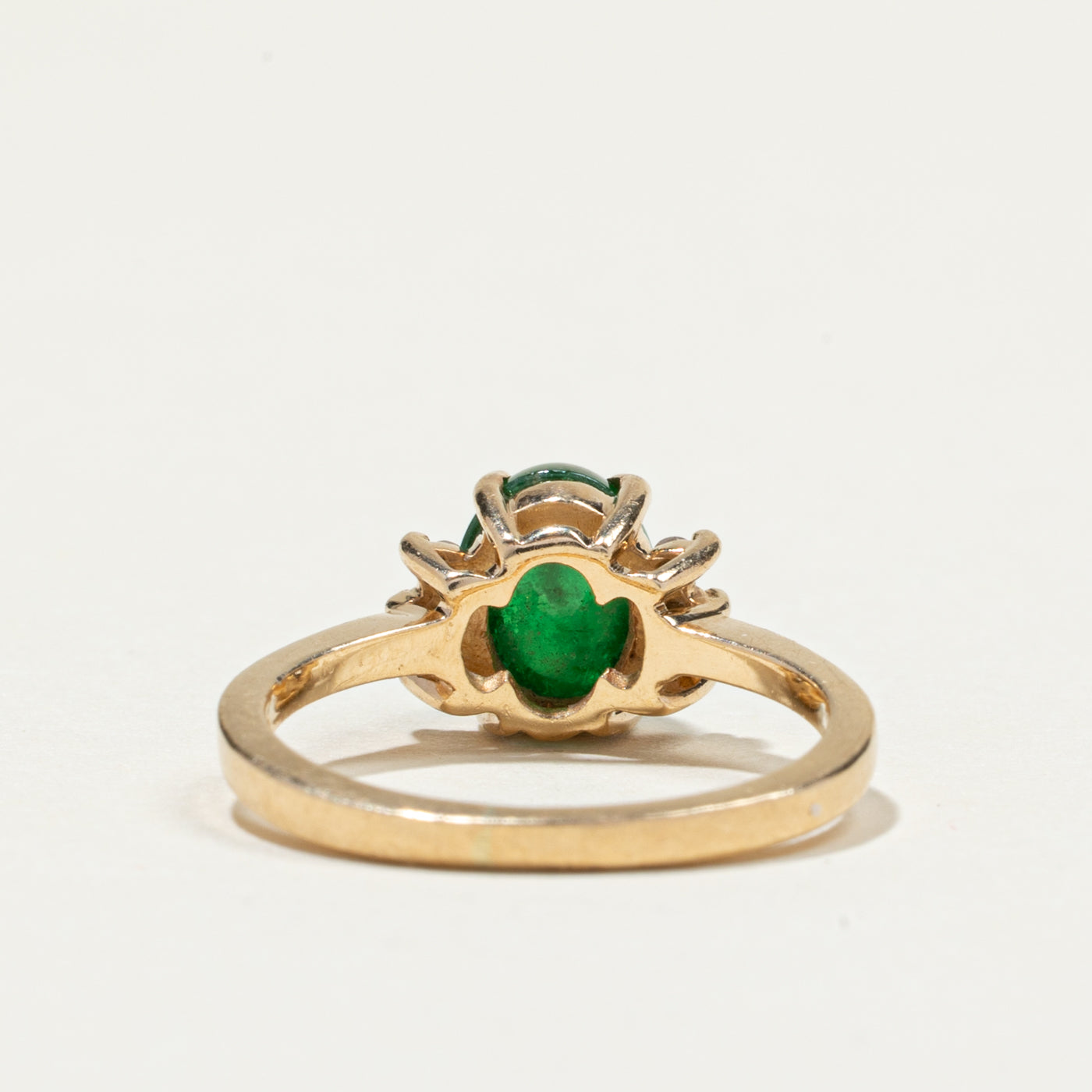 Oval Cabochon Emerald & Diamond Ring | 1.43ct, 0.08ctw | SZ 5.5