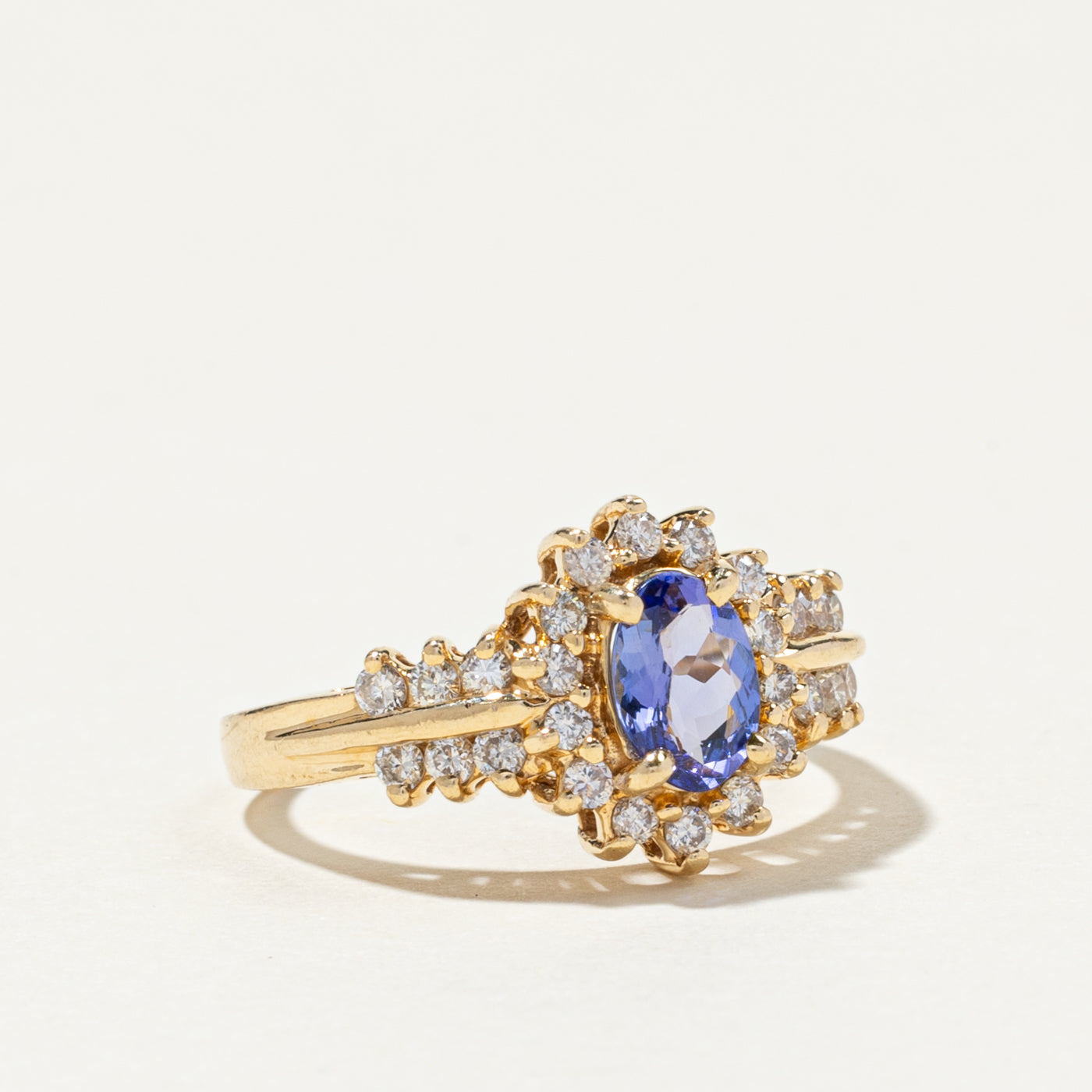 Oval Cut Tanzanite & Diamond Petal Ring | 0.56ct, 0.46ctw | SZ 6.5