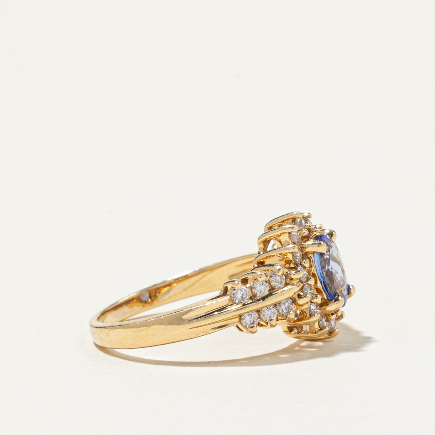 Oval Cut Tanzanite & Diamond Petal Ring | 0.56ct, 0.46ctw | SZ 6.5