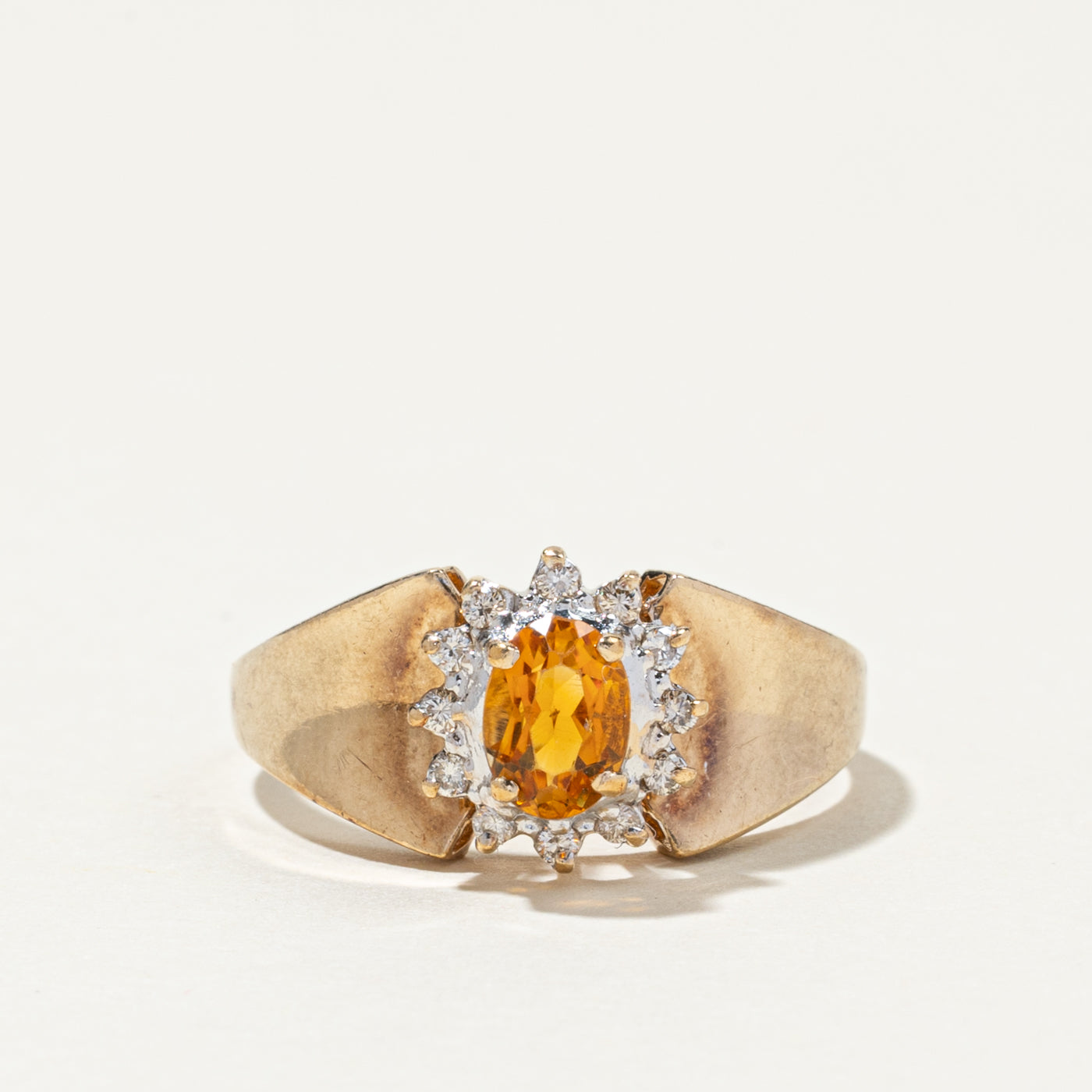 Oval Cut Citrine & Diamond Tapered Petal Ring | 0.70ct, 0.10ctw | SZ 10.75