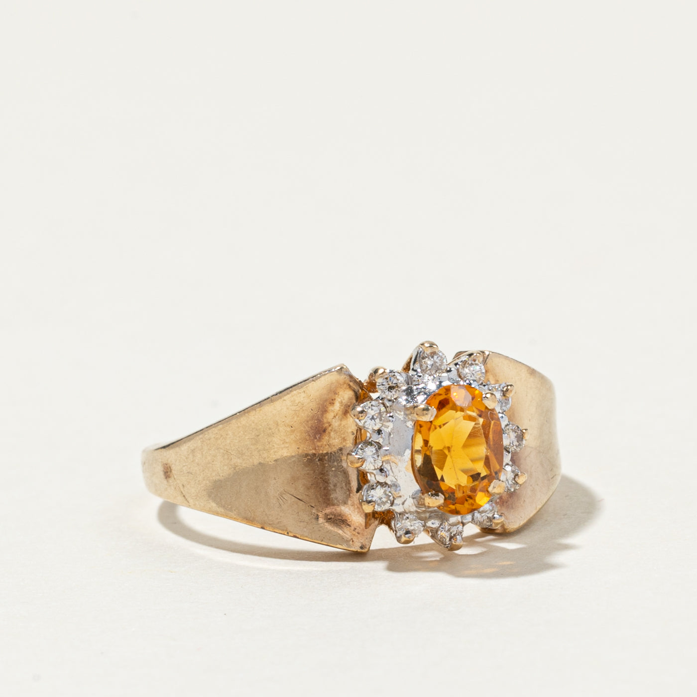 Oval Cut Citrine & Diamond Tapered Petal Ring | 0.70ct, 0.10ctw | SZ 10.75