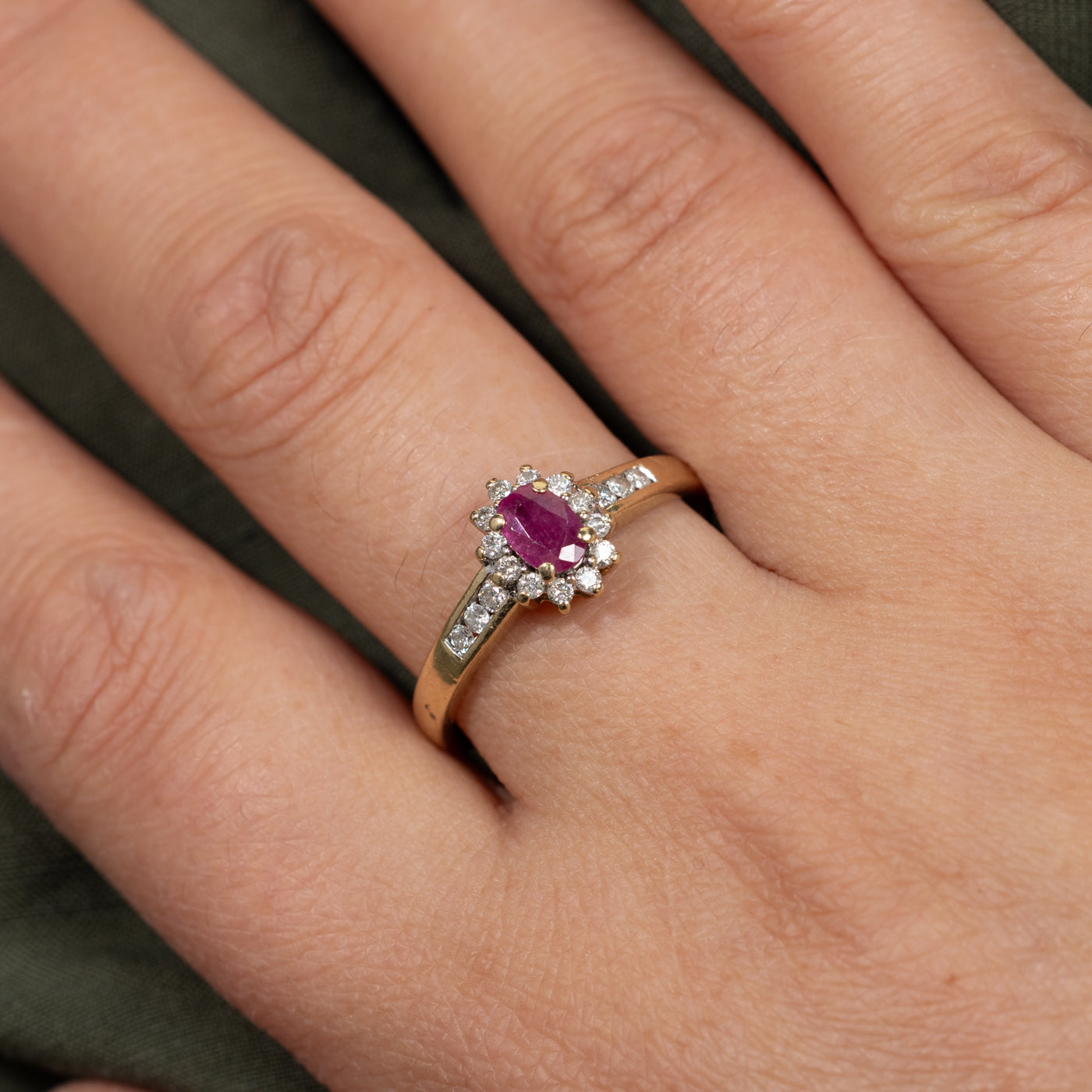 Oval Cut Ruby & Diamond Petal Ring | 0.33ct, 0.32ctw | SZ 9.75