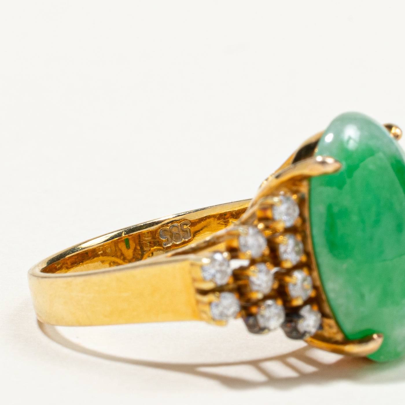 Oval Cabochon Jadeite & Diamond Cocktail Ring | 4.80ct, 0.31ctw | SZ 5.25