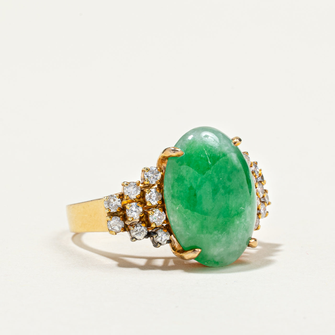 Oval Cabochon Jadeite & Diamond Cocktail Ring | 4.80ct, 0.31ctw | SZ 5.25