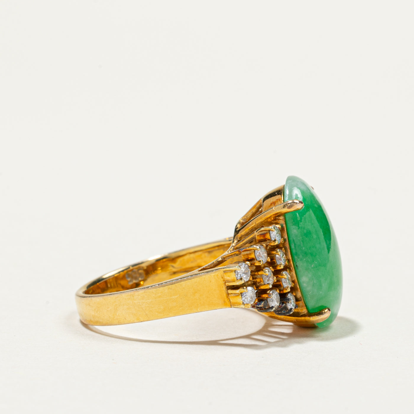 Oval Cabochon Jadeite & Diamond Cocktail Ring | 4.80ct, 0.31ctw | SZ 5.25