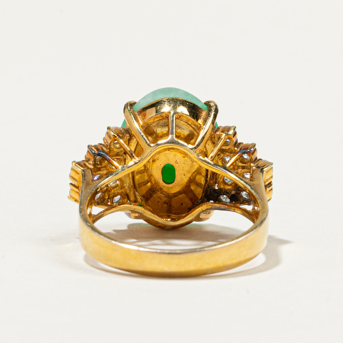 Oval Cabochon Jadeite & Diamond Cocktail Ring | 4.80ct, 0.31ctw | SZ 5.25