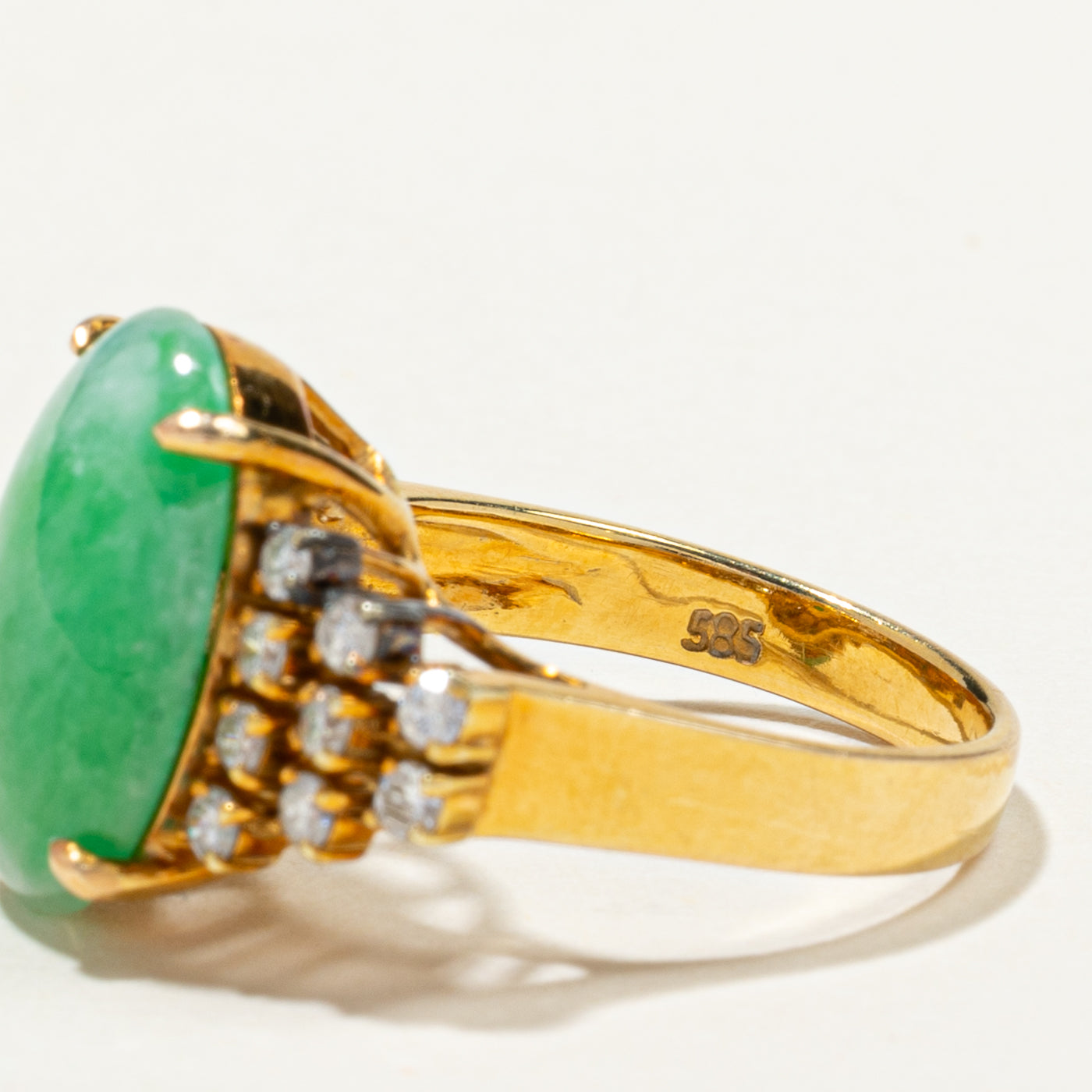 Oval Cabochon Jadeite & Diamond Cocktail Ring | 4.80ct, 0.31ctw | SZ 5.25