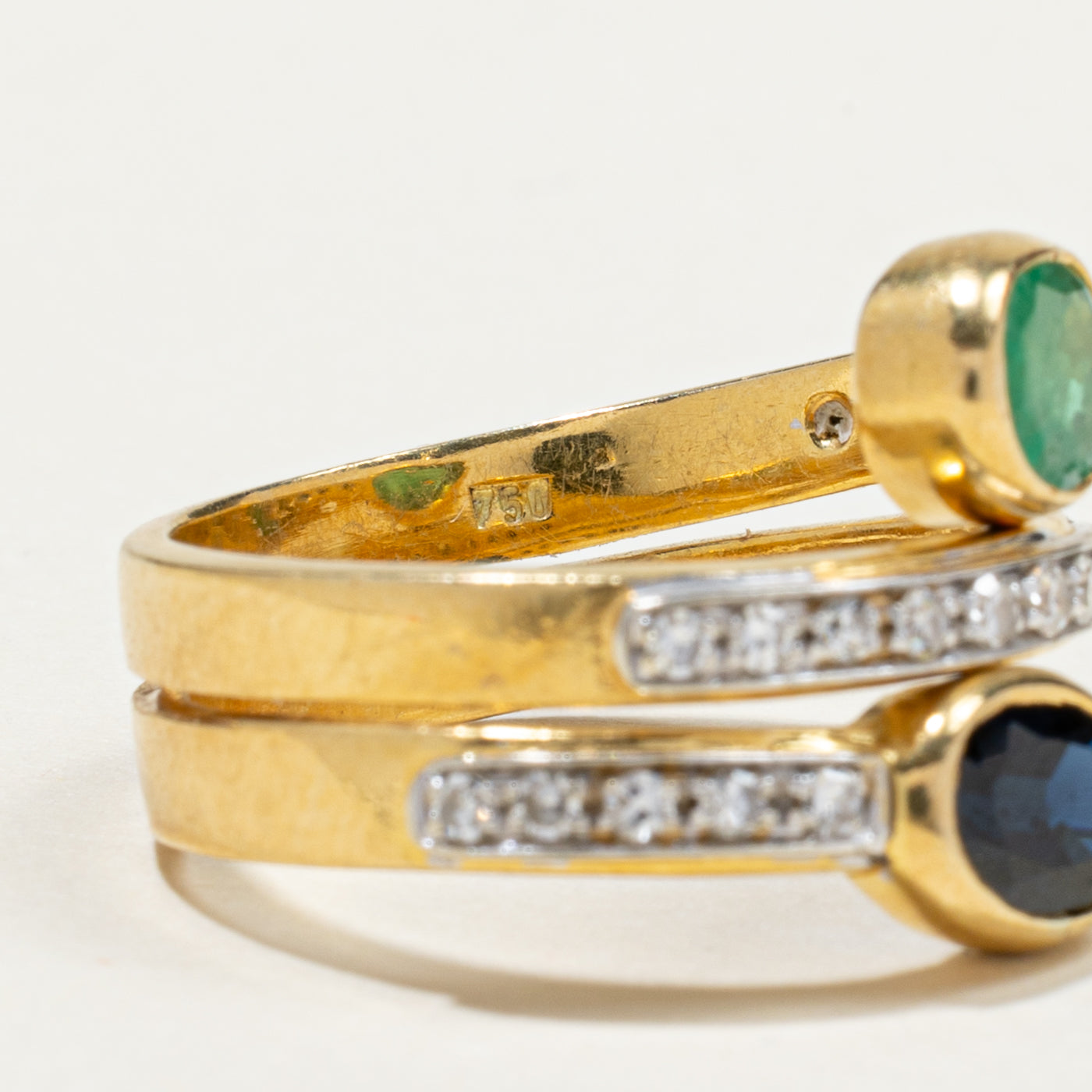 Bezel Set Sapphire, Emerald & Diamond Wrap Ring | 0.93ct, 0.66ct, 0.36ctw | SZ 8