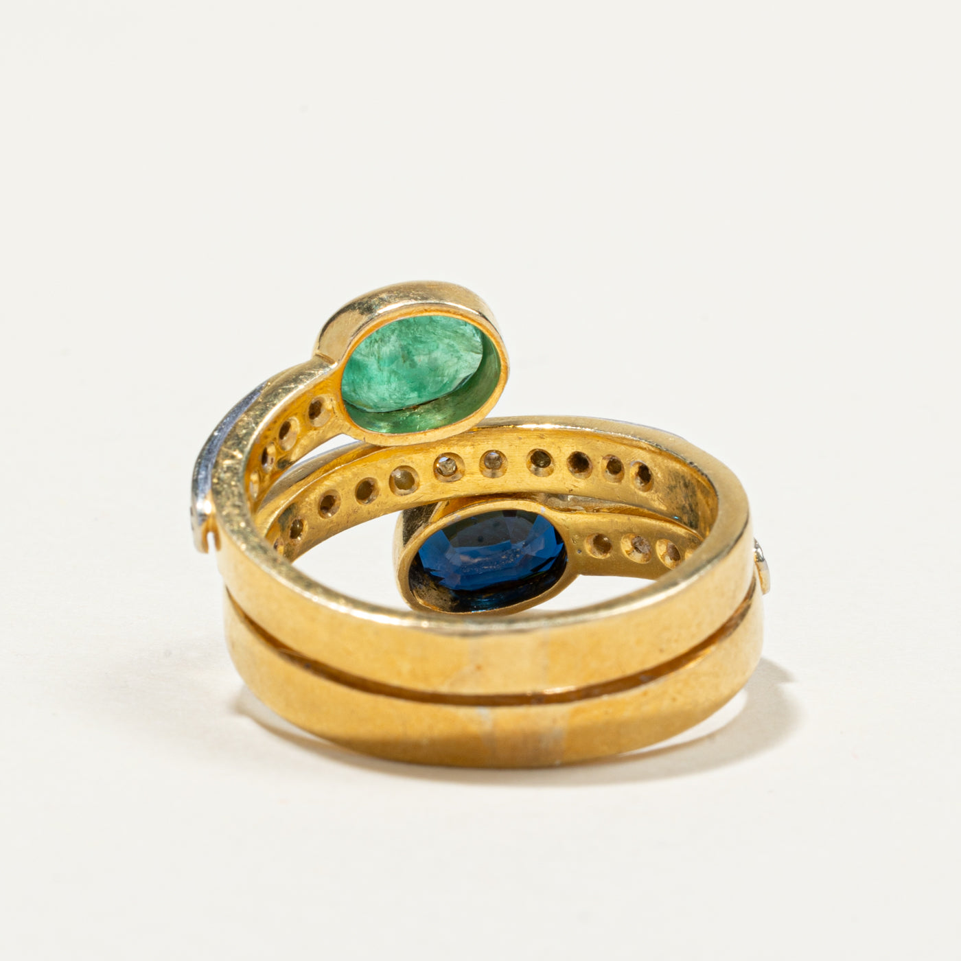 Bezel Set Sapphire, Emerald & Diamond Wrap Ring | 0.93ct, 0.66ct, 0.36ctw | SZ 8