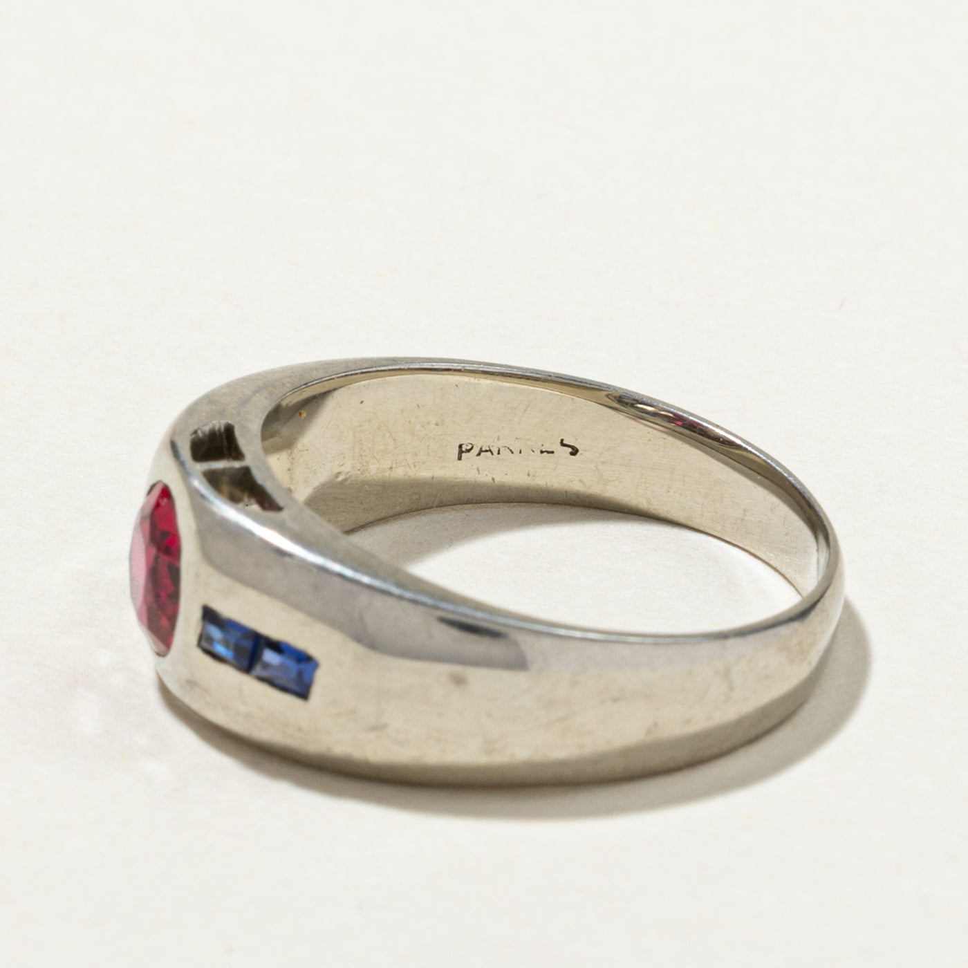 18K Flush Set Sapphire Synthetic Sapphire & Synthetic Ruby Ring | SZ 8