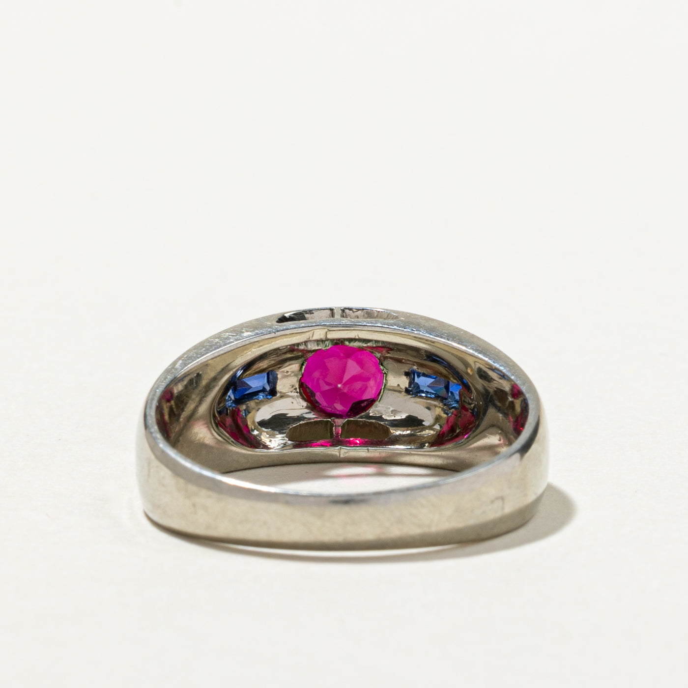 18K Flush Set Sapphire Synthetic Sapphire & Synthetic Ruby Ring | SZ 8