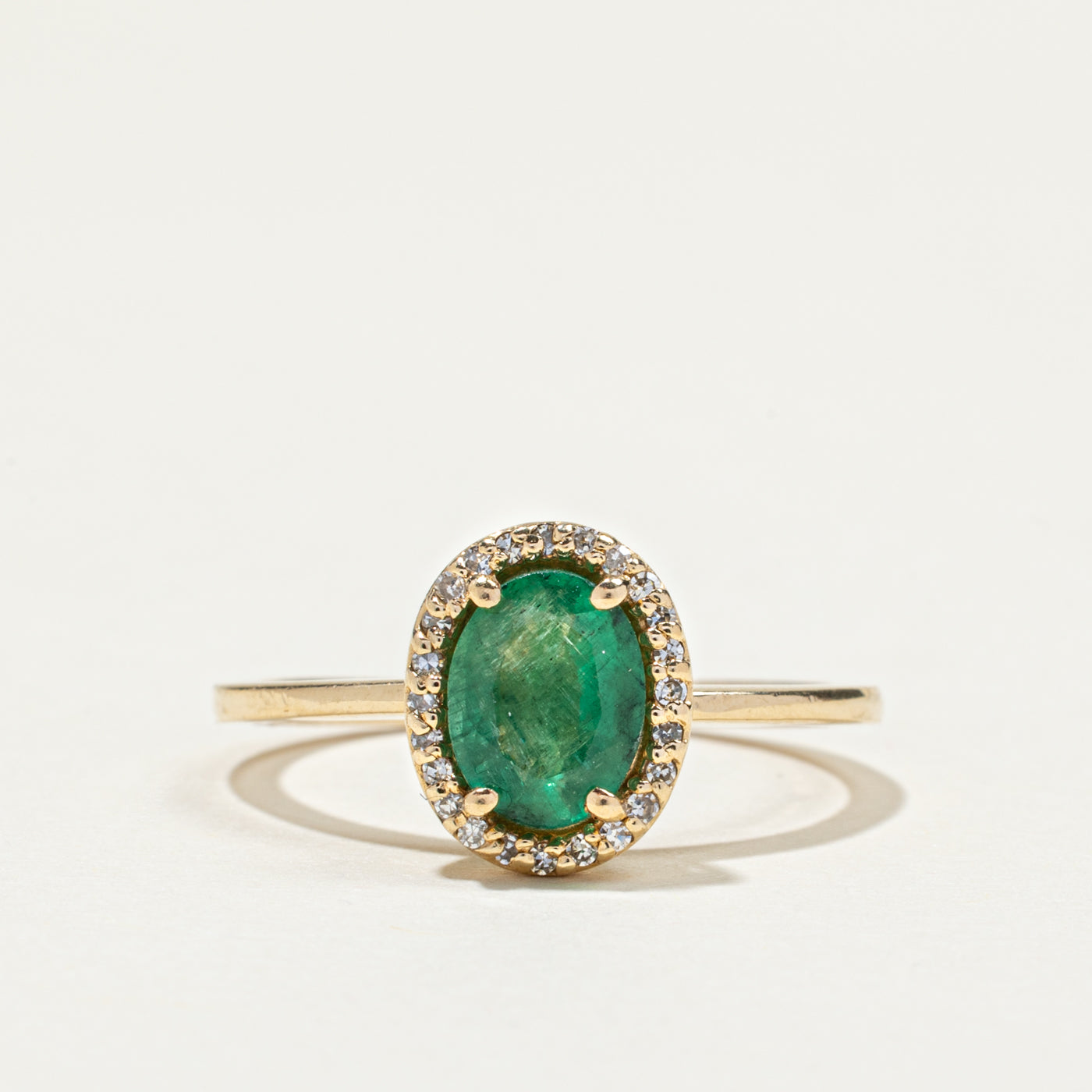 Oval Cut Emerald & Diamond Halo Ring | 1.16ct, 0.10ctw | SZ 7.5