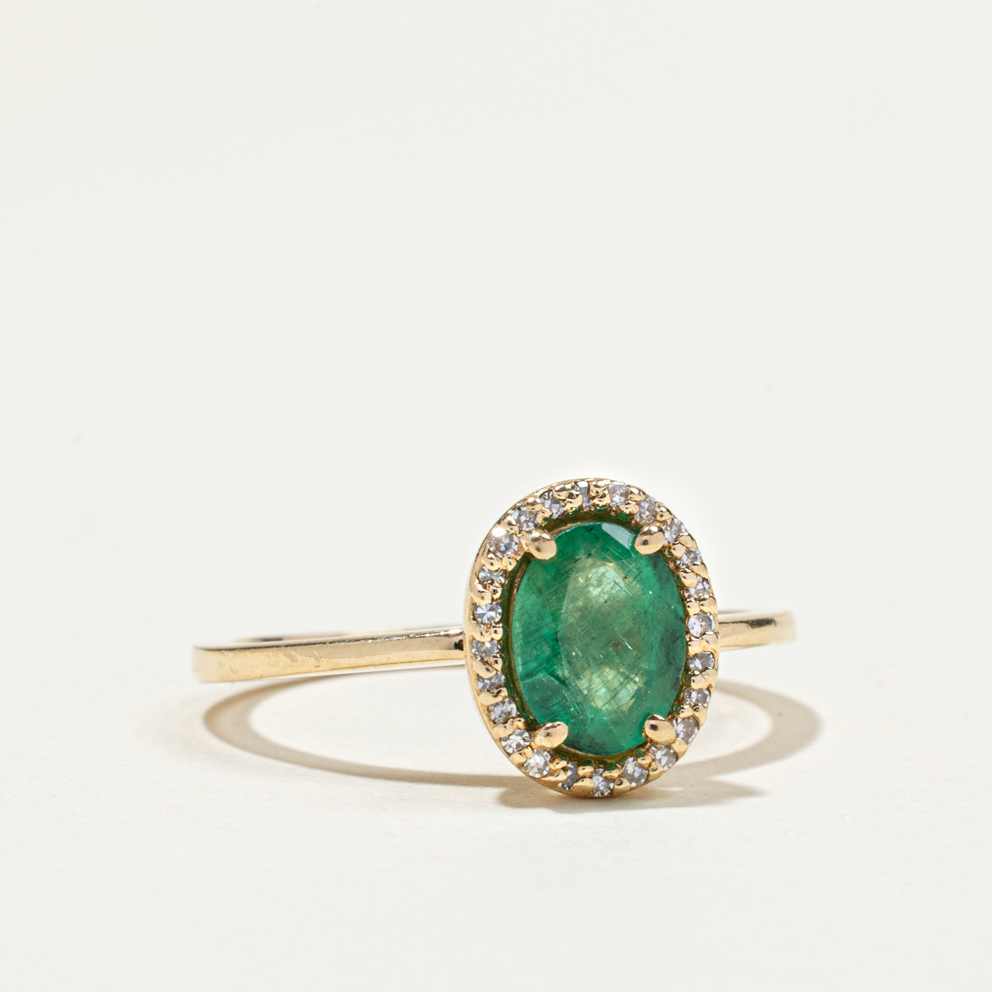 Oval Cut Emerald & Diamond Halo Ring | 1.16ct, 0.10ctw | SZ 7.5