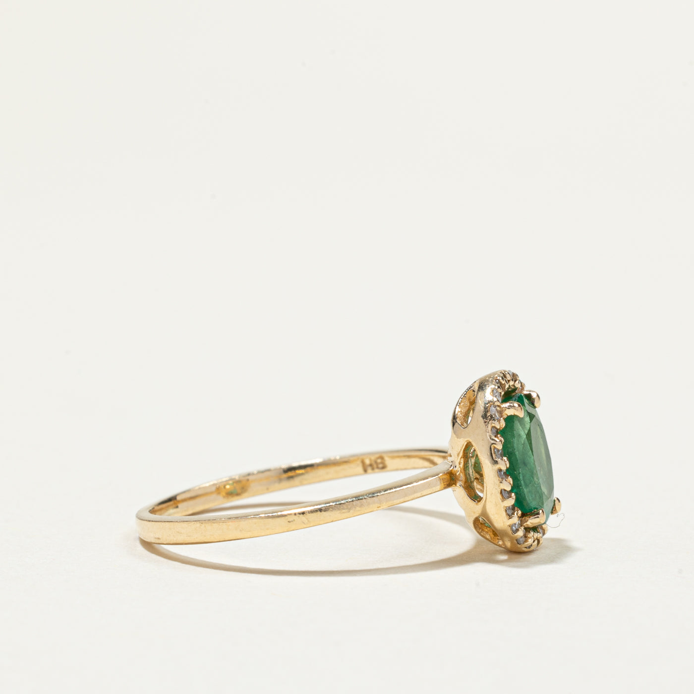 Oval Cut Emerald & Diamond Halo Ring | 1.16ct, 0.10ctw | SZ 7.5