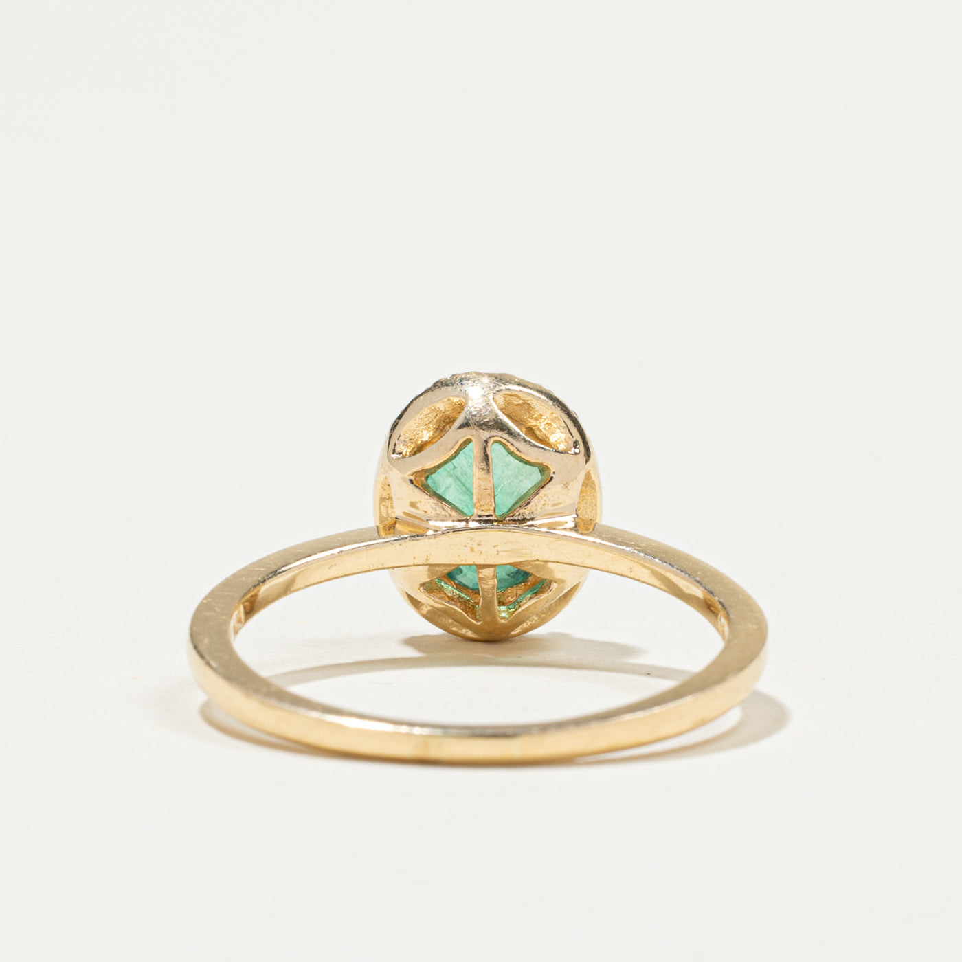 Oval Cut Emerald & Diamond Halo Ring | 1.16ct, 0.10ctw | SZ 7.5