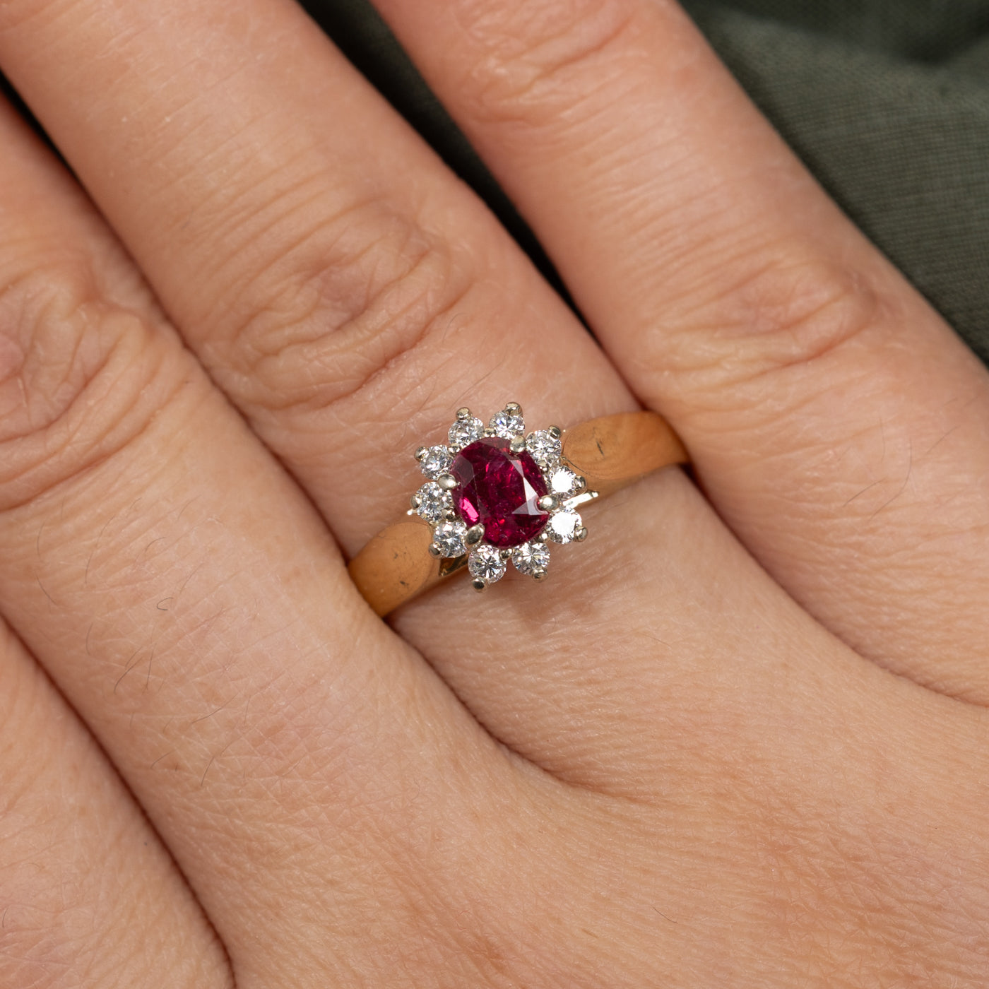Oval Cut Ruby & Diamond Petal Ring | 0.61ct, 0.29ctw | SZ 7.75
