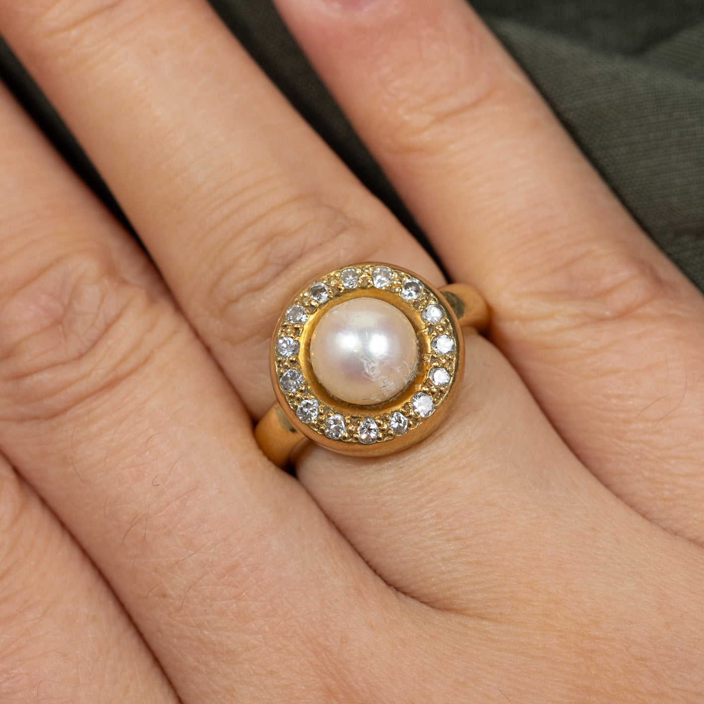 Pearl & Diamond Halo Cocktail Ring | 0.43ctw | SZ 6