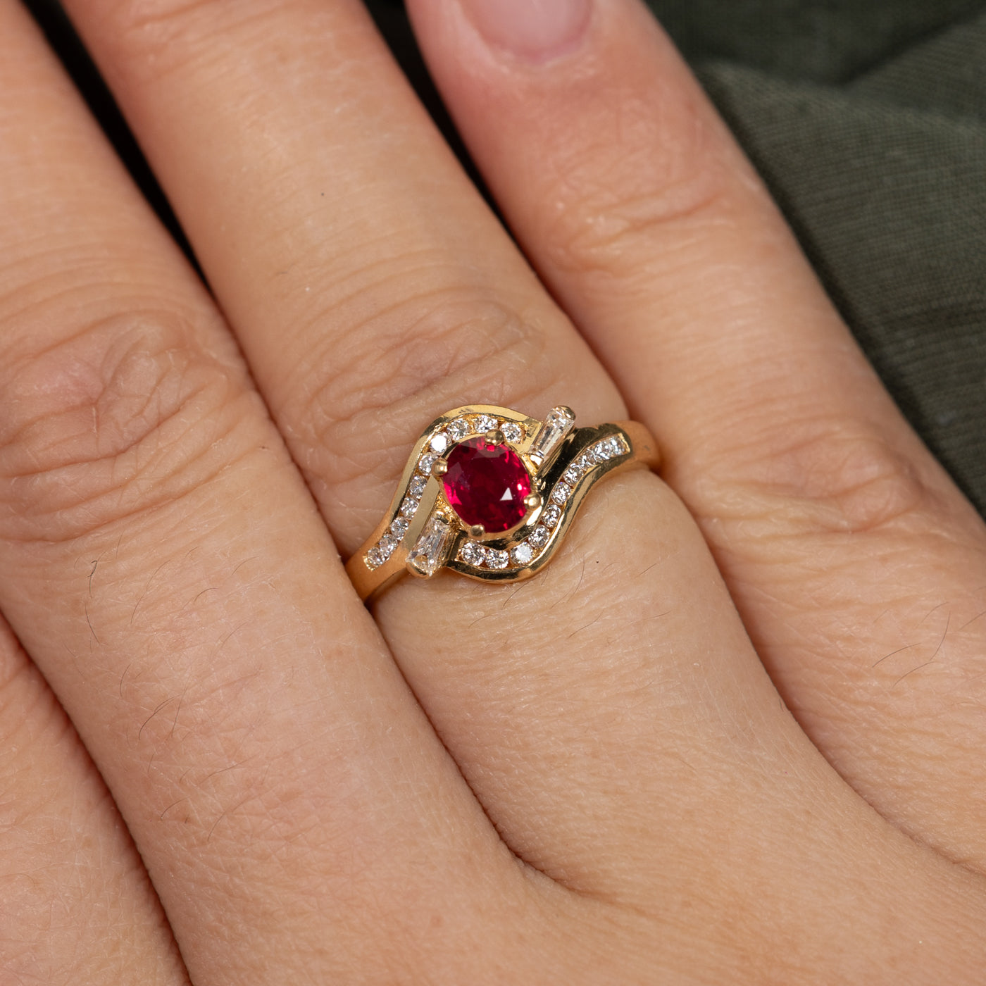 Oval Cut Ruby & Diamond Accented Ring | 0.49ct, 0.31ctw | SZ 5.5