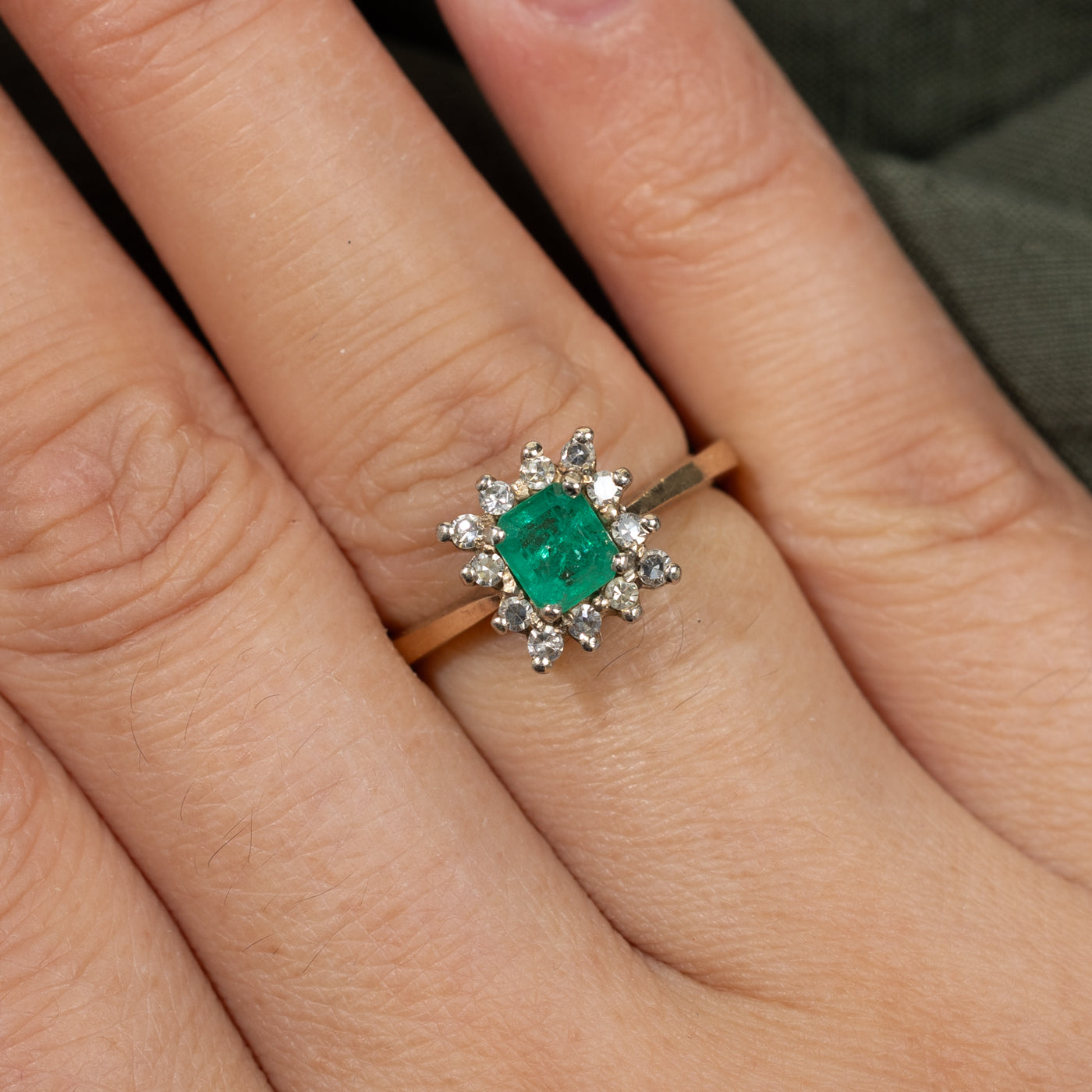 Emerald & Diamond Petal Ring | 0.54ct, 0.22ctw | SZ 5.75