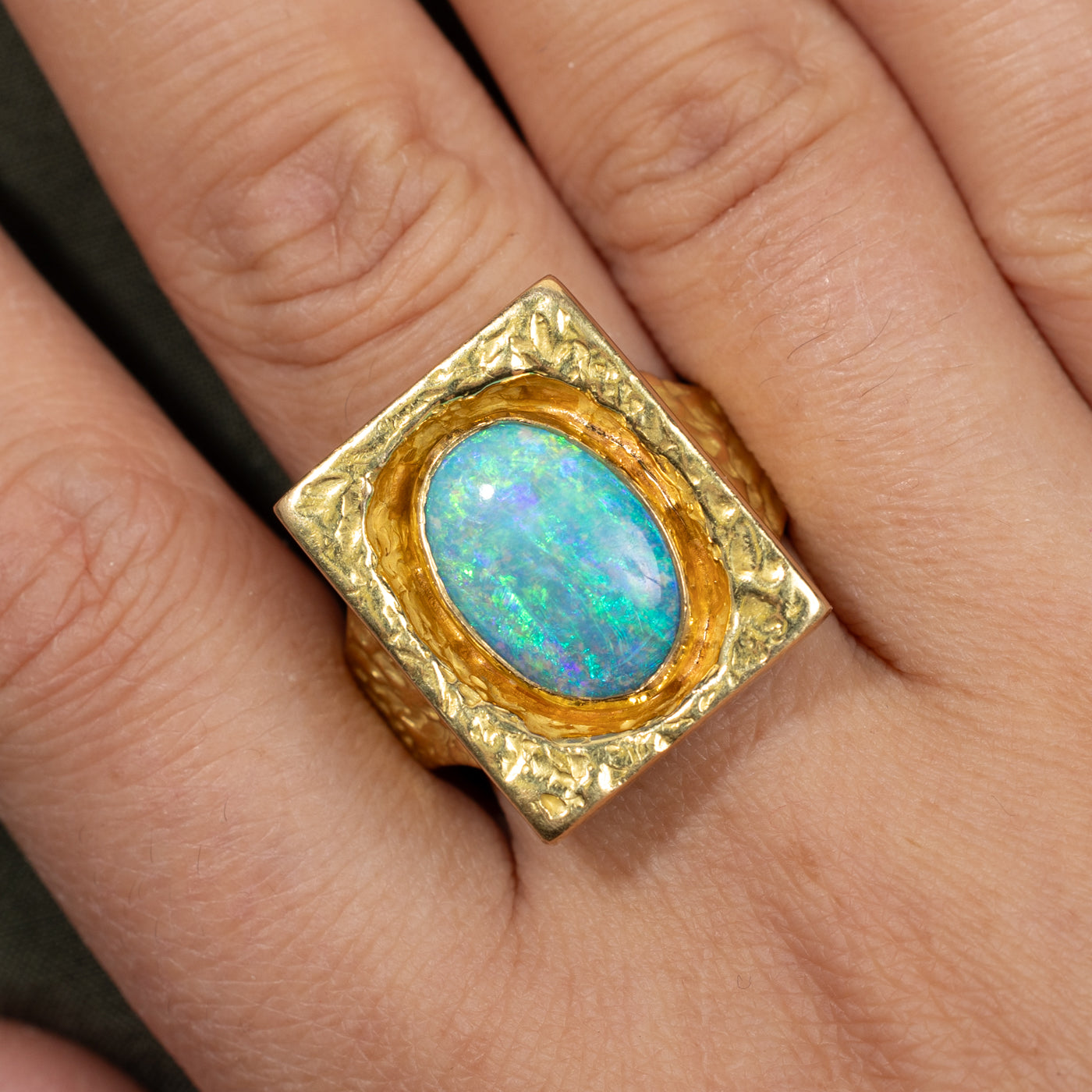 Opal Doublet Textured Cocktail Ring | 3.52ct | SZ 10