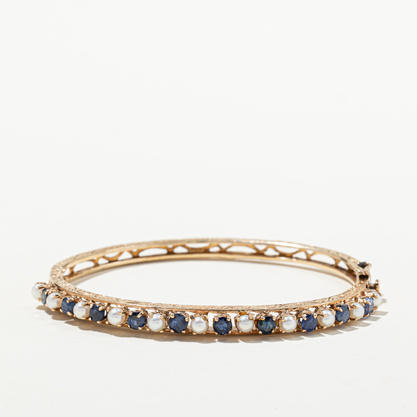 Vintage Blue Sapphire Pearl Bangle Bracelet
