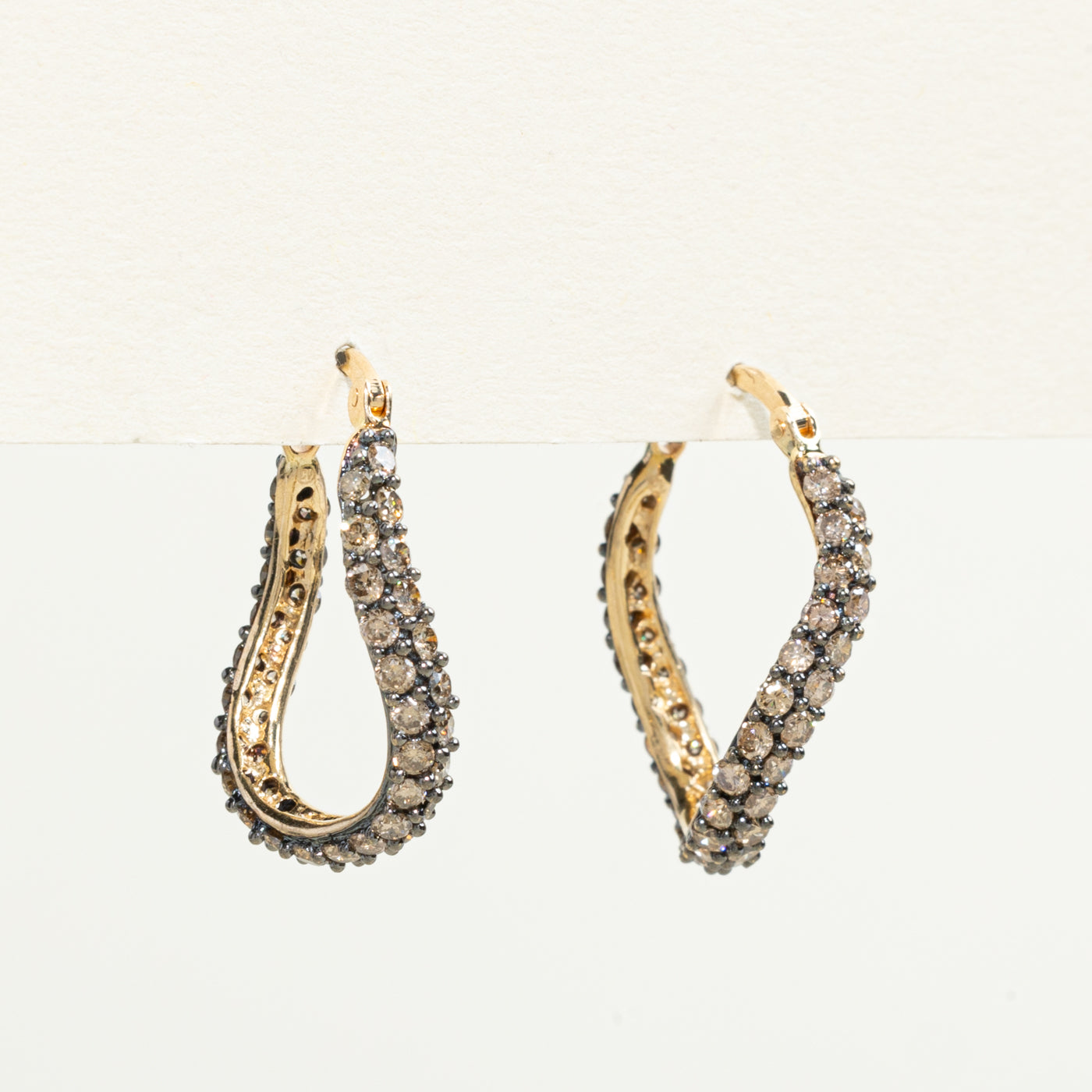 14K Yellow Gold Diamond Wavy Hoop Earrings | 1.98ctw