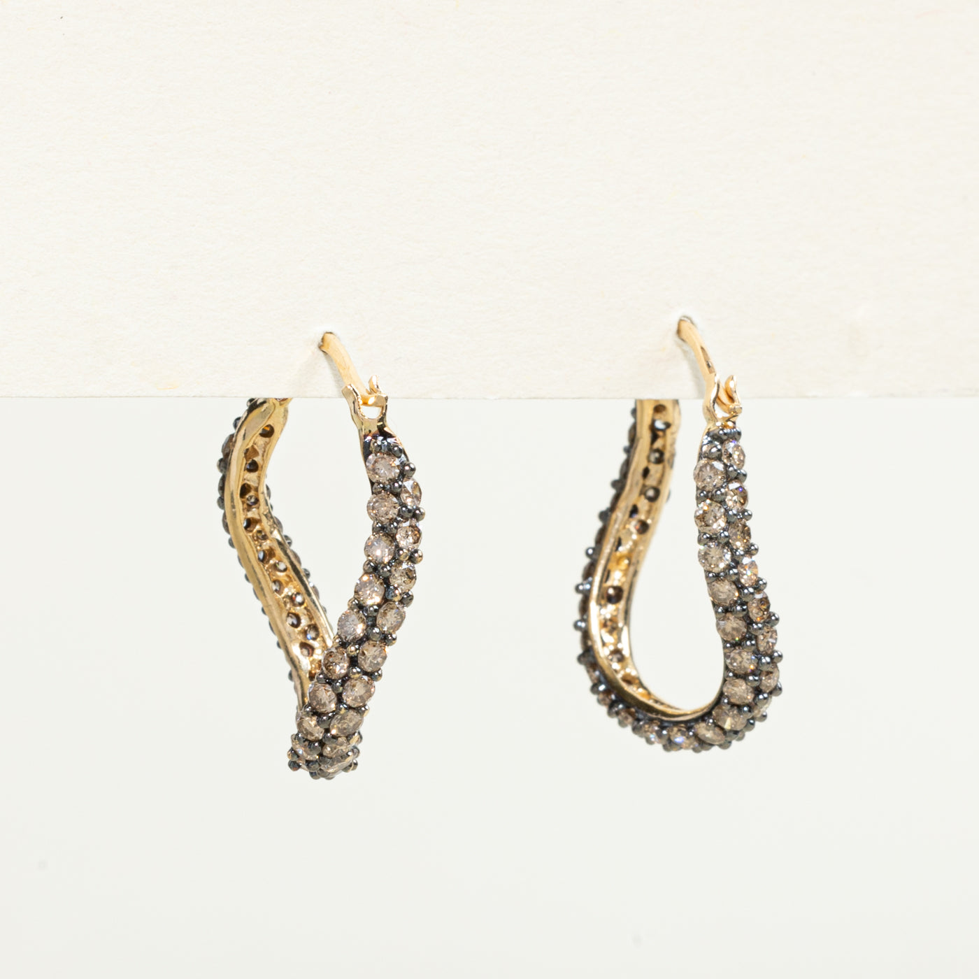 14K Yellow Gold Diamond Wavy Hoop Earrings | 1.98ctw