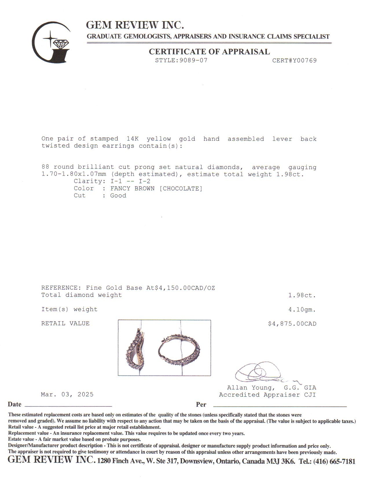 14K Yellow Gold Diamond Wavy Hoop Earrings | 1.98ctw