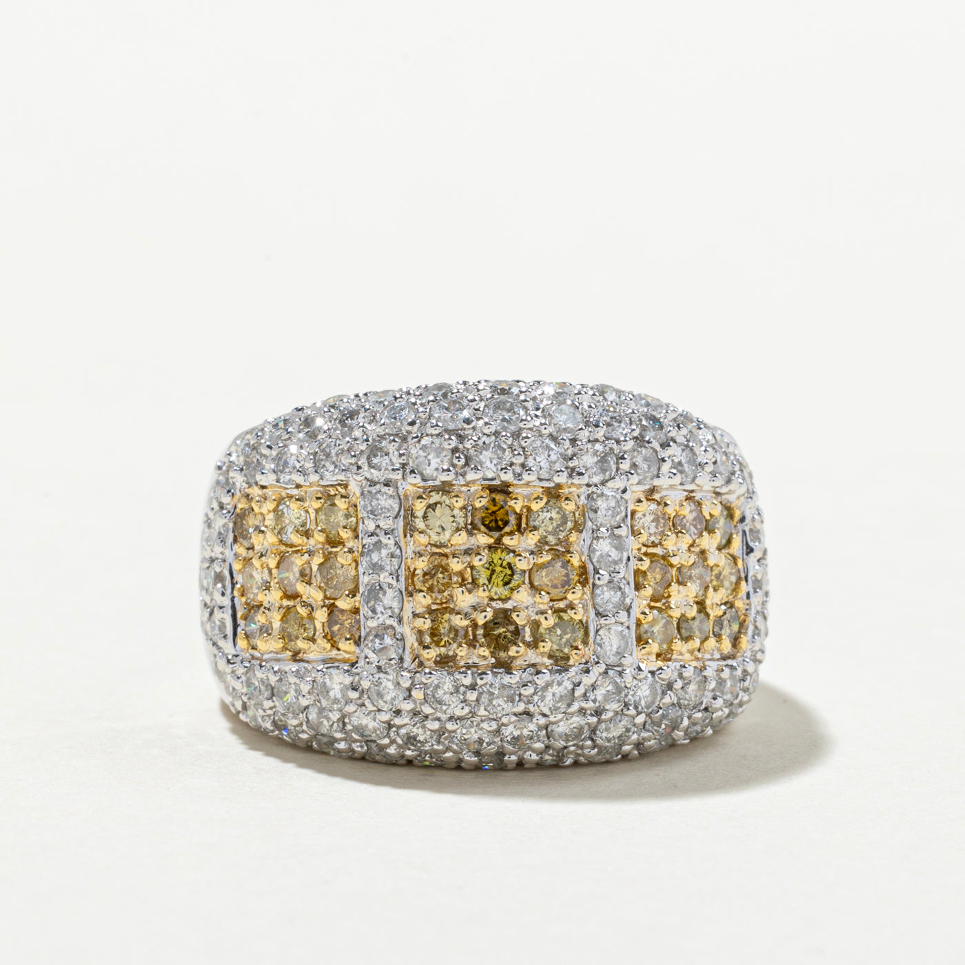Fancy Yellow & White Diamond Grid Cocktail Ring | 2.09ctw | SZ 7
