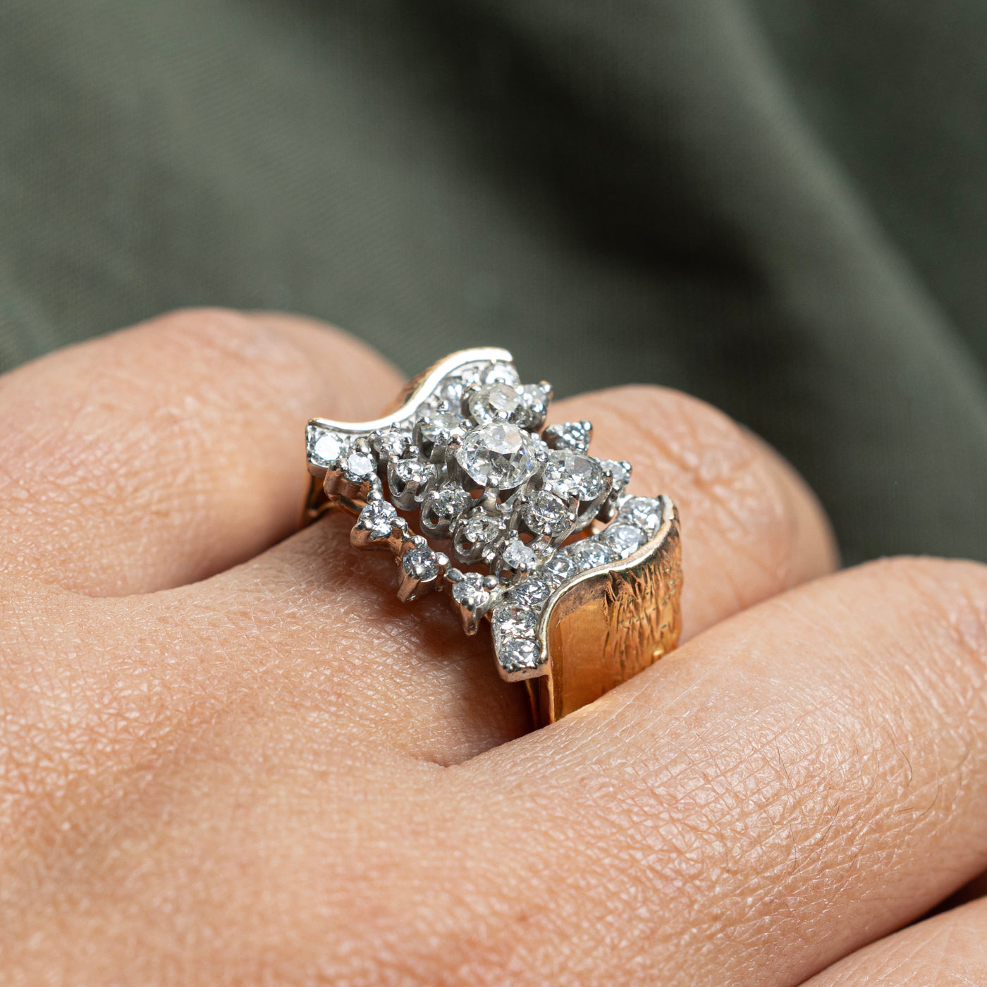 Bague imposante sertie de diamants taille ancienne européenne | 1,39 ct | Taille 8