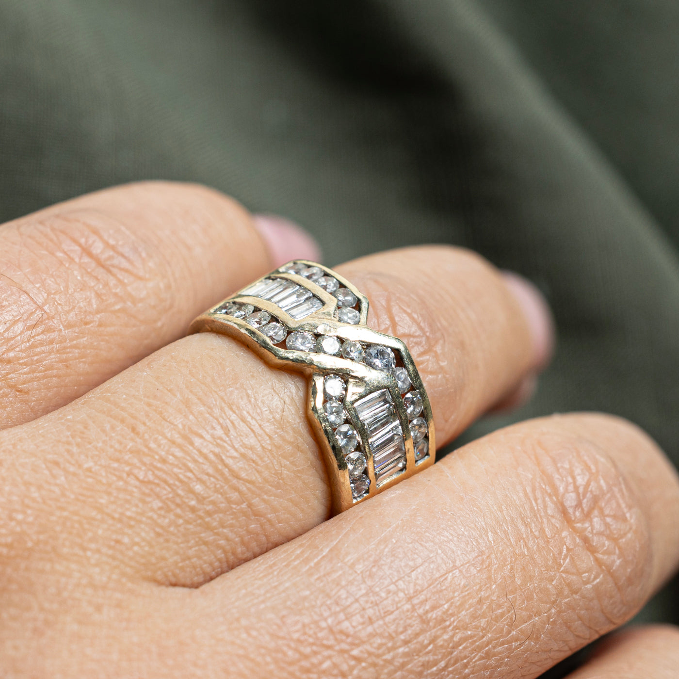 Channel Set Multi Row Diamond X Ring | 1.33ctw | SZ 6