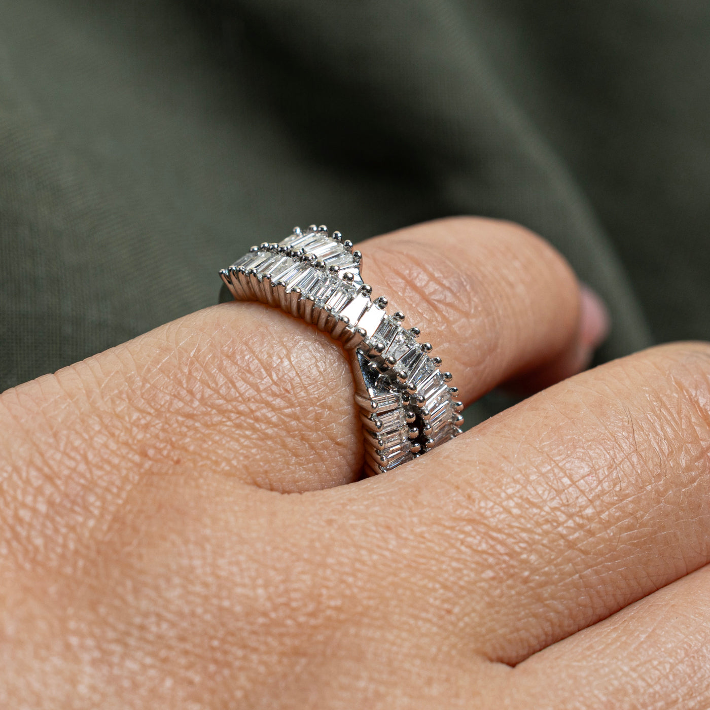 Baguette Cut Diamond Cross Over Ring | 1.01ctw | SZ 4.5