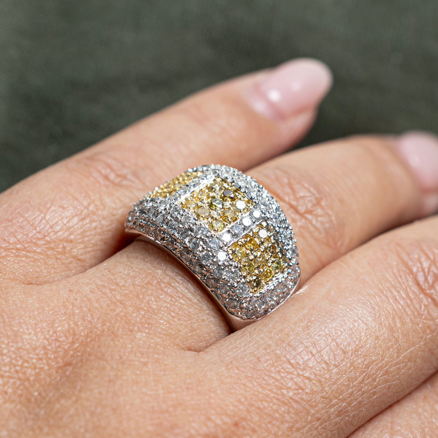 Fancy Yellow & White Diamond Grid Cocktail Ring | 2.09ctw | SZ 7