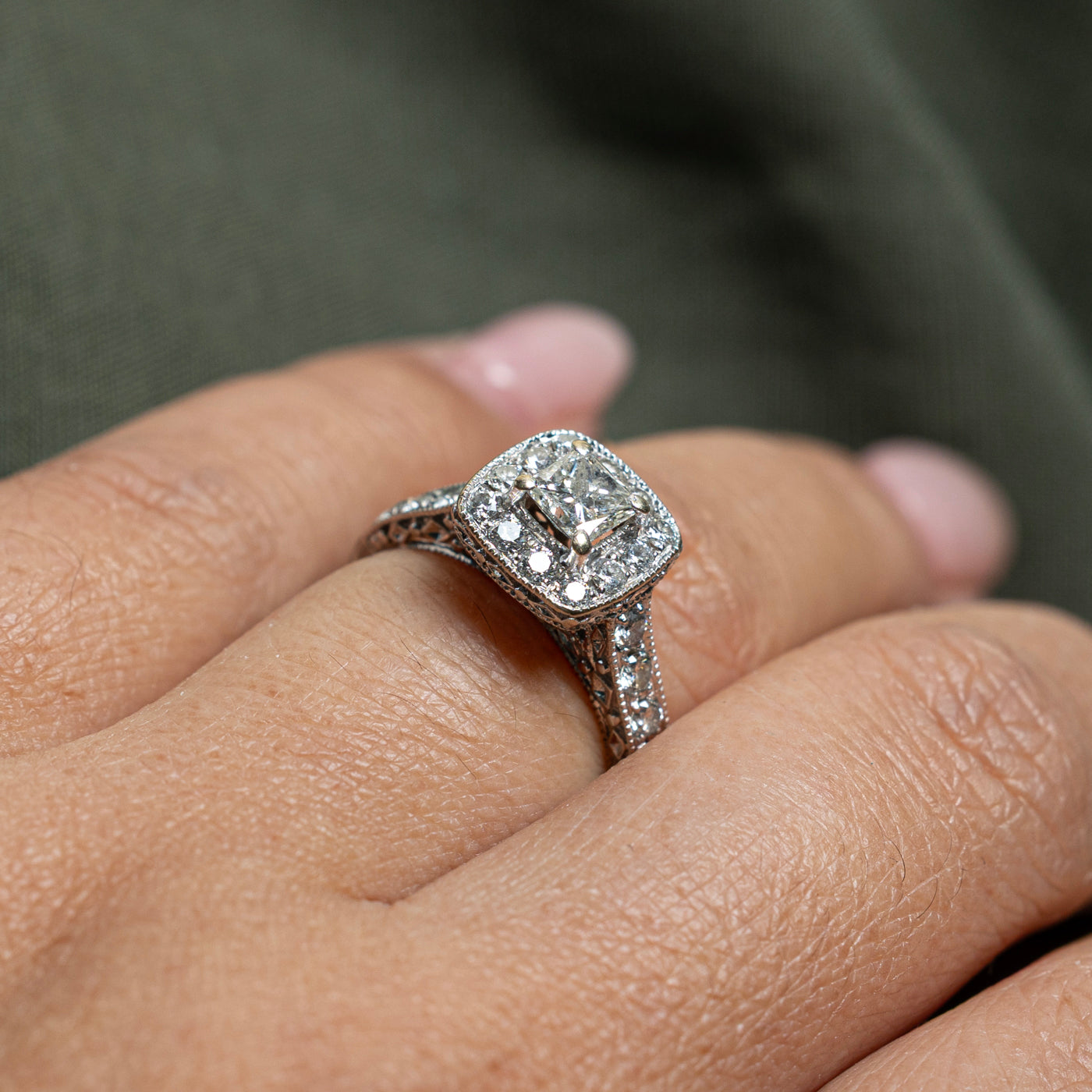 Princess Cut Diamond Halo Engagement Ring | 0.71ctw | SZ 5.5